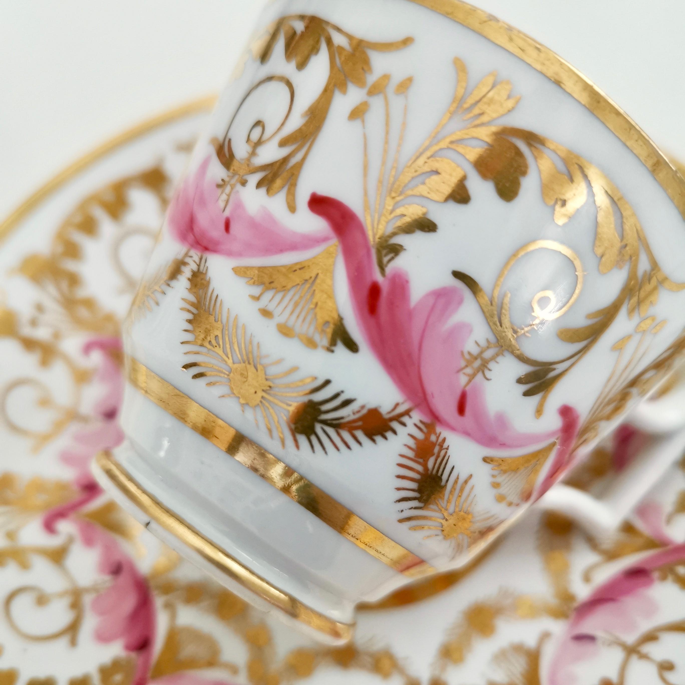 Early 19th Century New Hall Cup and Saucer, Gilt and Pink Sprigs, Regency, 1815-1820