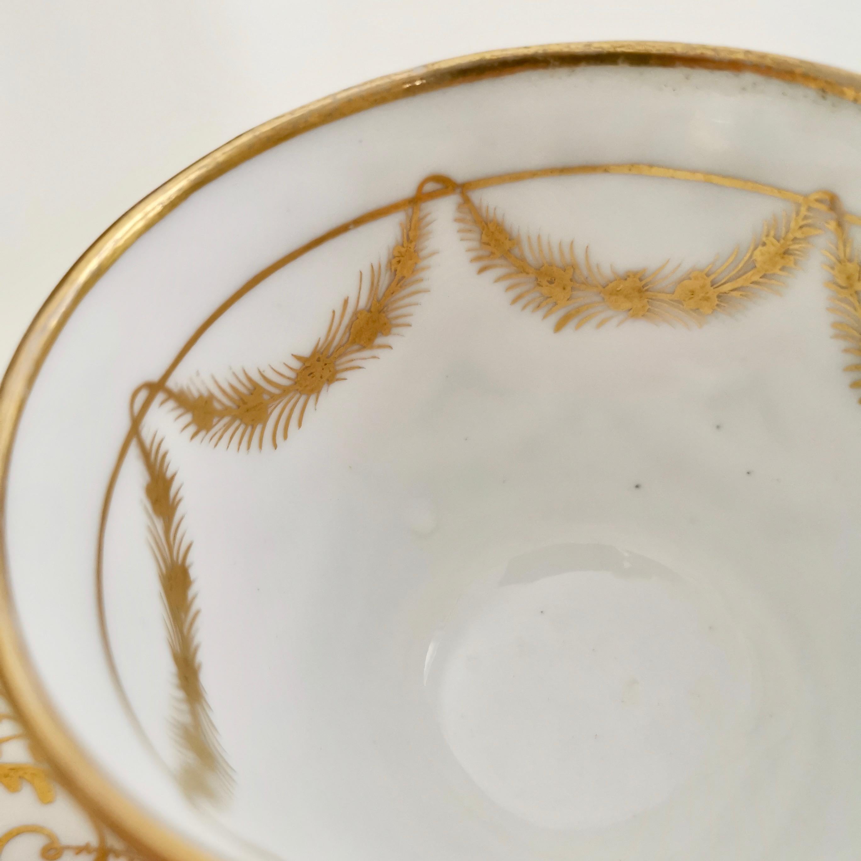 Porcelain New Hall Cup and Saucer, Gilt and Pink Sprigs, Regency, 1815-1820
