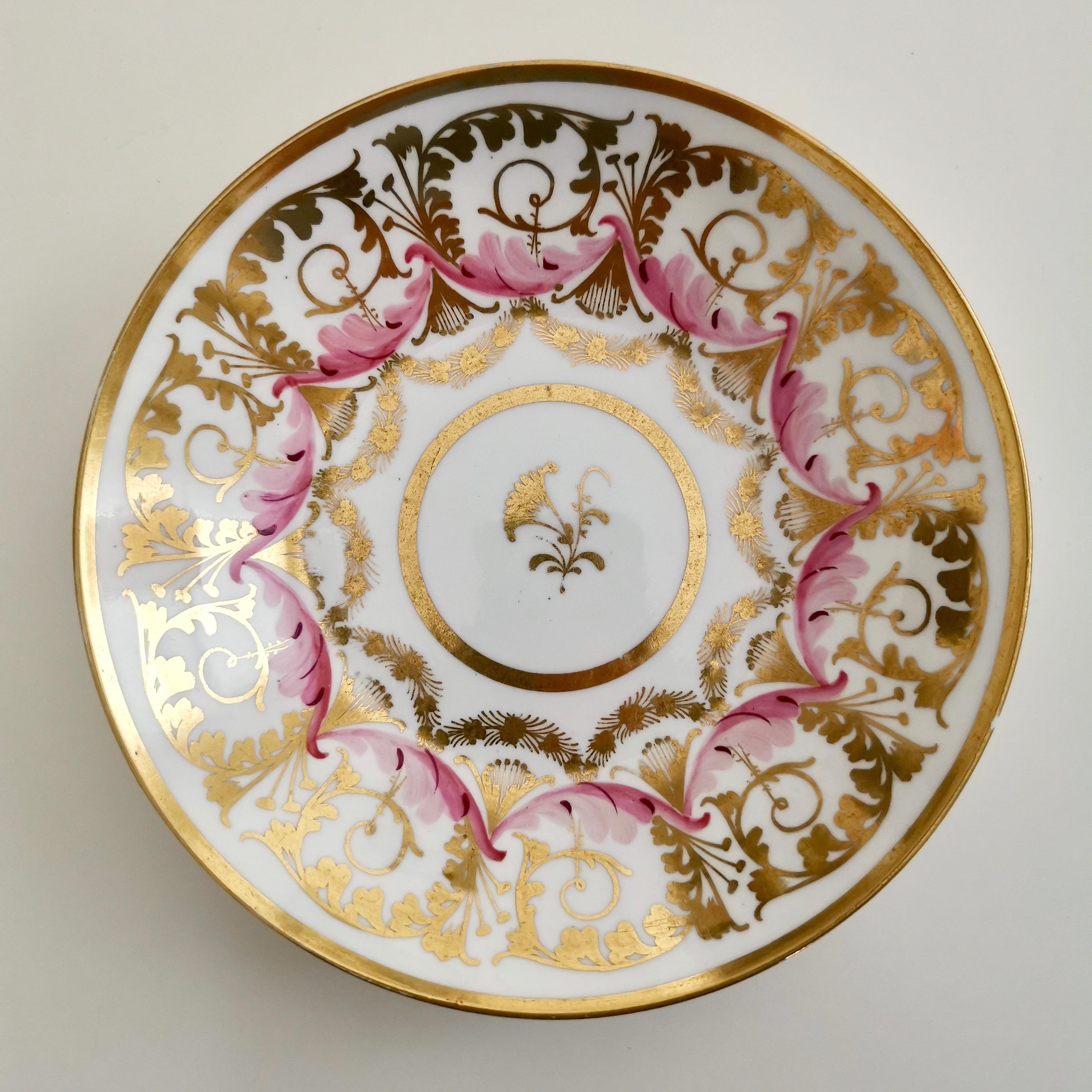 New Hall Cup and Saucer, Gilt and Pink Sprigs, Regency, 1815-1820 1