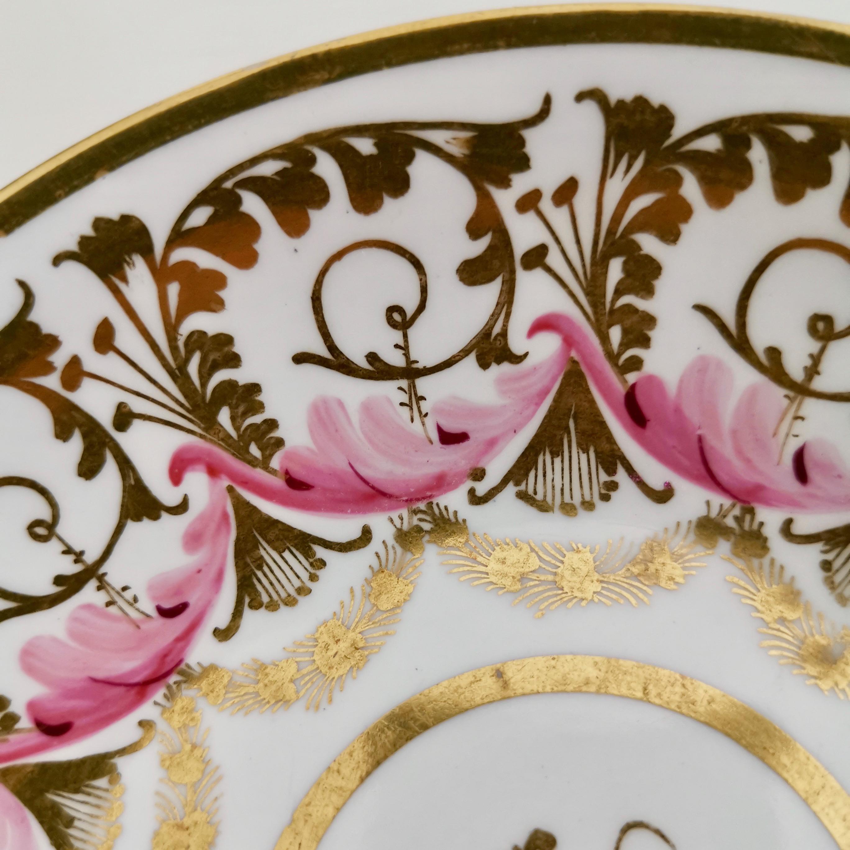 New Hall Cup and Saucer, Gilt and Pink Sprigs, Regency, 1815-1820 2
