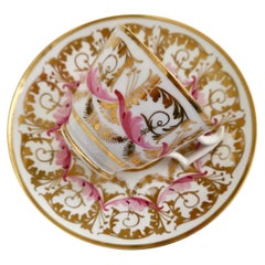 New Hall Cup and Saucer, Gilt and Pink Sprigs, Regency, 1815-1820
