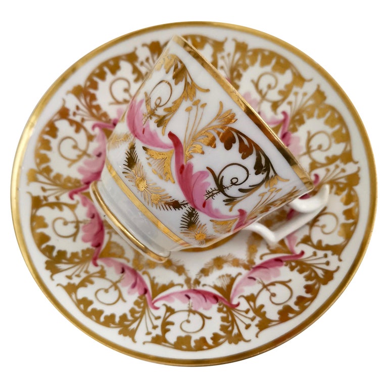 New Hall Cup and Saucer, Gilt and Pink Sprigs, Regency, 18151820 at