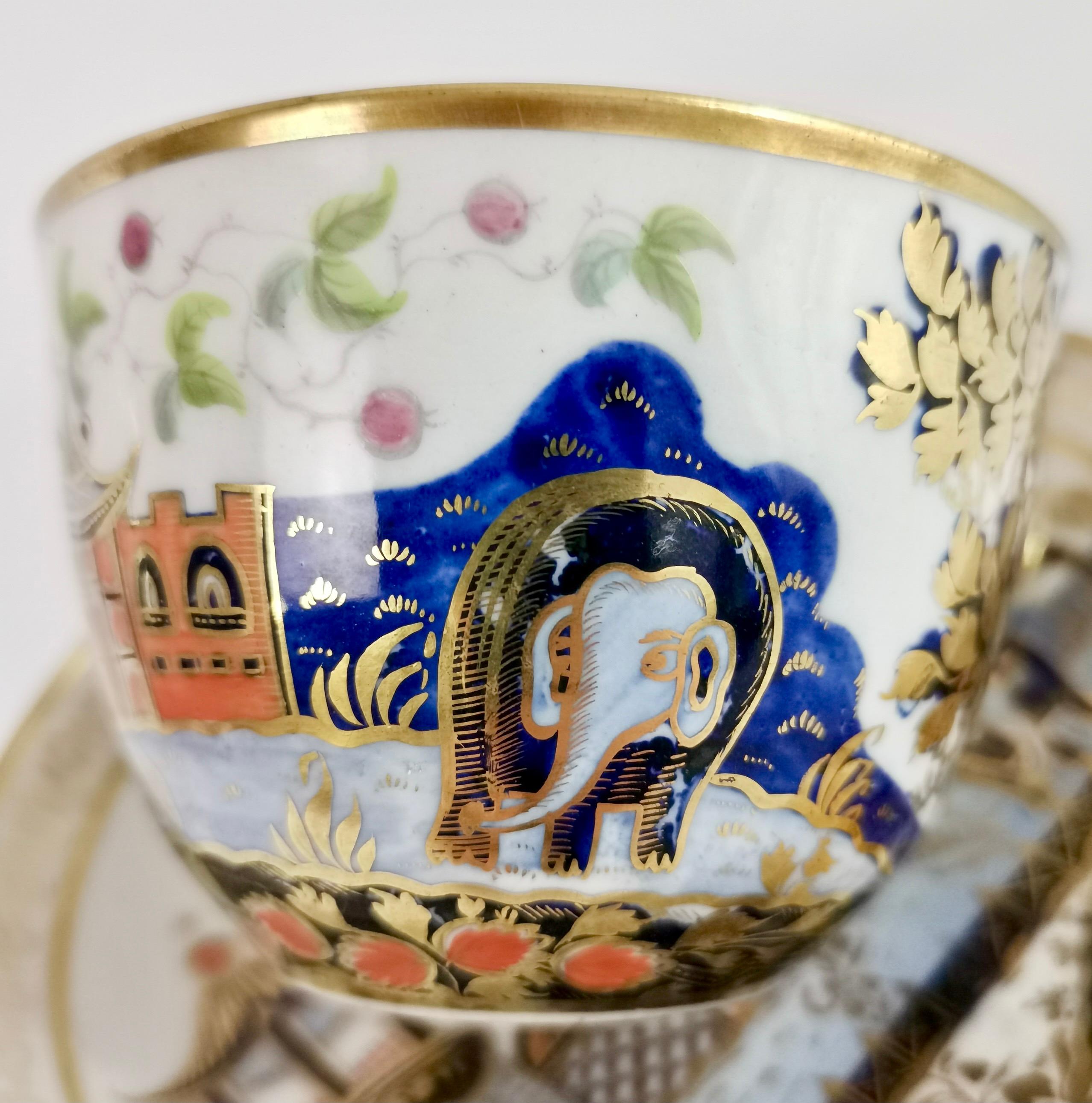 New Hall Hybrid Hard Paste Teacup and Saucer, Elephant Pattern, Regency ca 1810 2