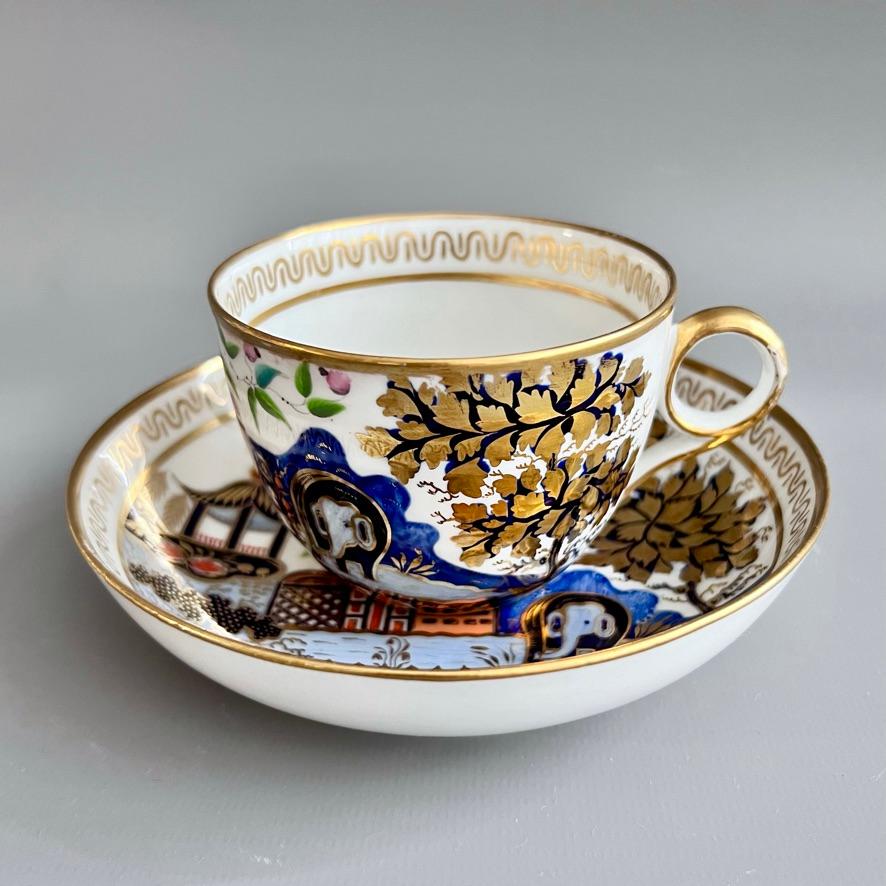 This is a beautiful true trio made by New Hall around the year 1810. The set is decorated in the very desired but rare Elephant pattern.

A true trio is how cups and saucers were sold in the early 19th Century; as you would never drink tea and