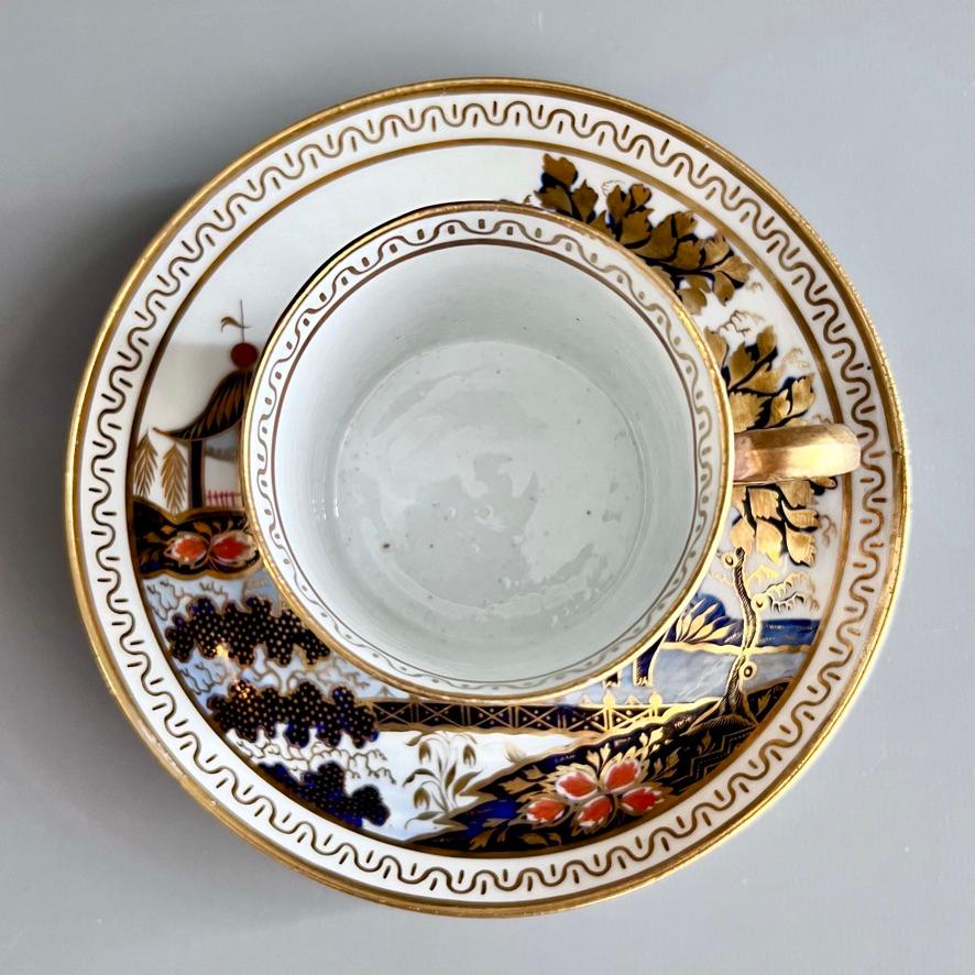 Early 19th Century New Hall Hybrid Hard Paste Teacup Trio, Elephant Pattern, Regency ca 1810