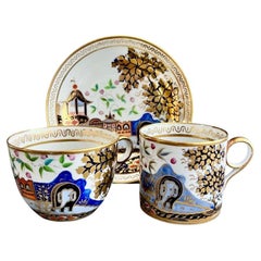 New Hall Trio de tasses à thé en pâte dure hybride, motif d'éléphant, Régence vers 1810