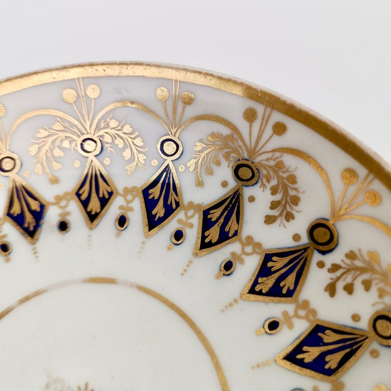 New Hall Hybrid Paste Porcelain Teacup, Neoclassical Cobalt Blue Gilt, ca 1810 For Sale 3