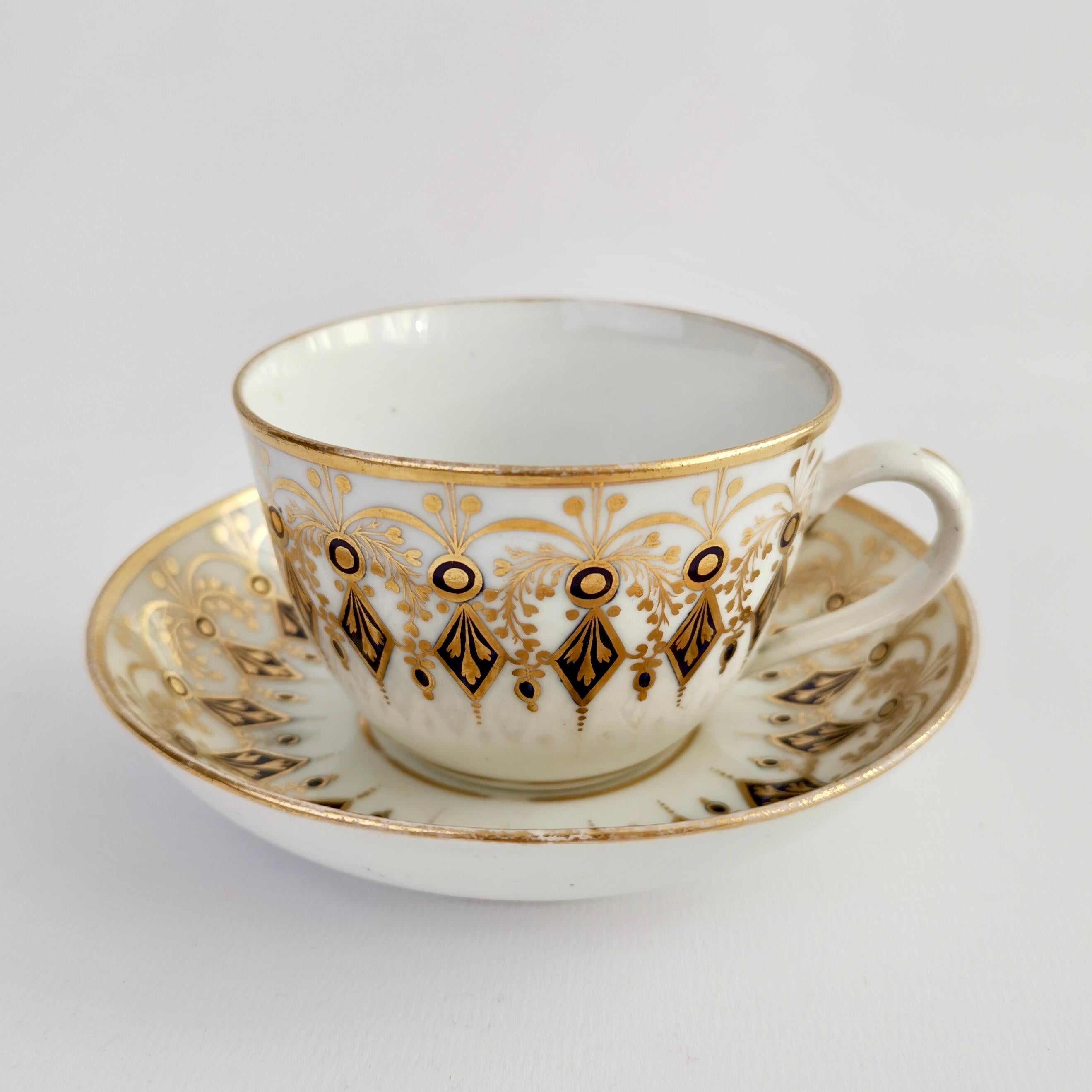 Regency New Hall Hybrid Paste Porcelain Teacup, Neoclassical Cobalt Blue Gilt, ca 1810 For Sale
