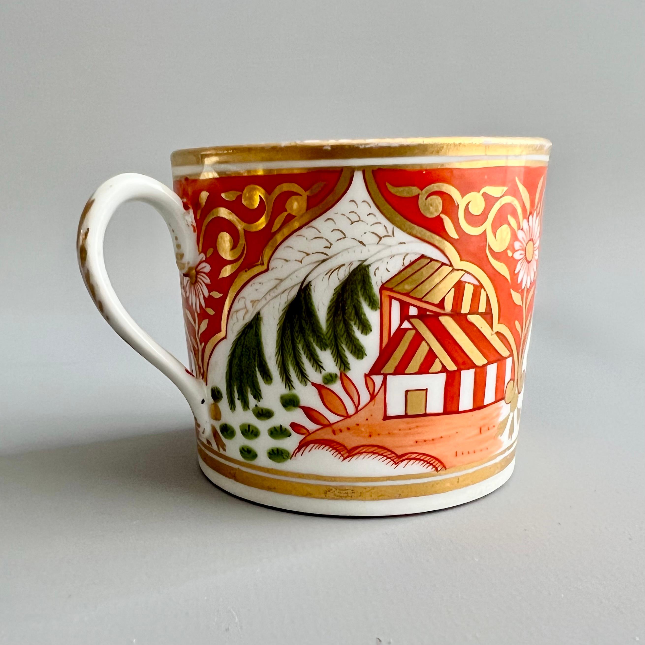 Hand-Painted New Hall Orphaned Coffee Can, Imari Pattern with House & Trees, Georgian ca 1810