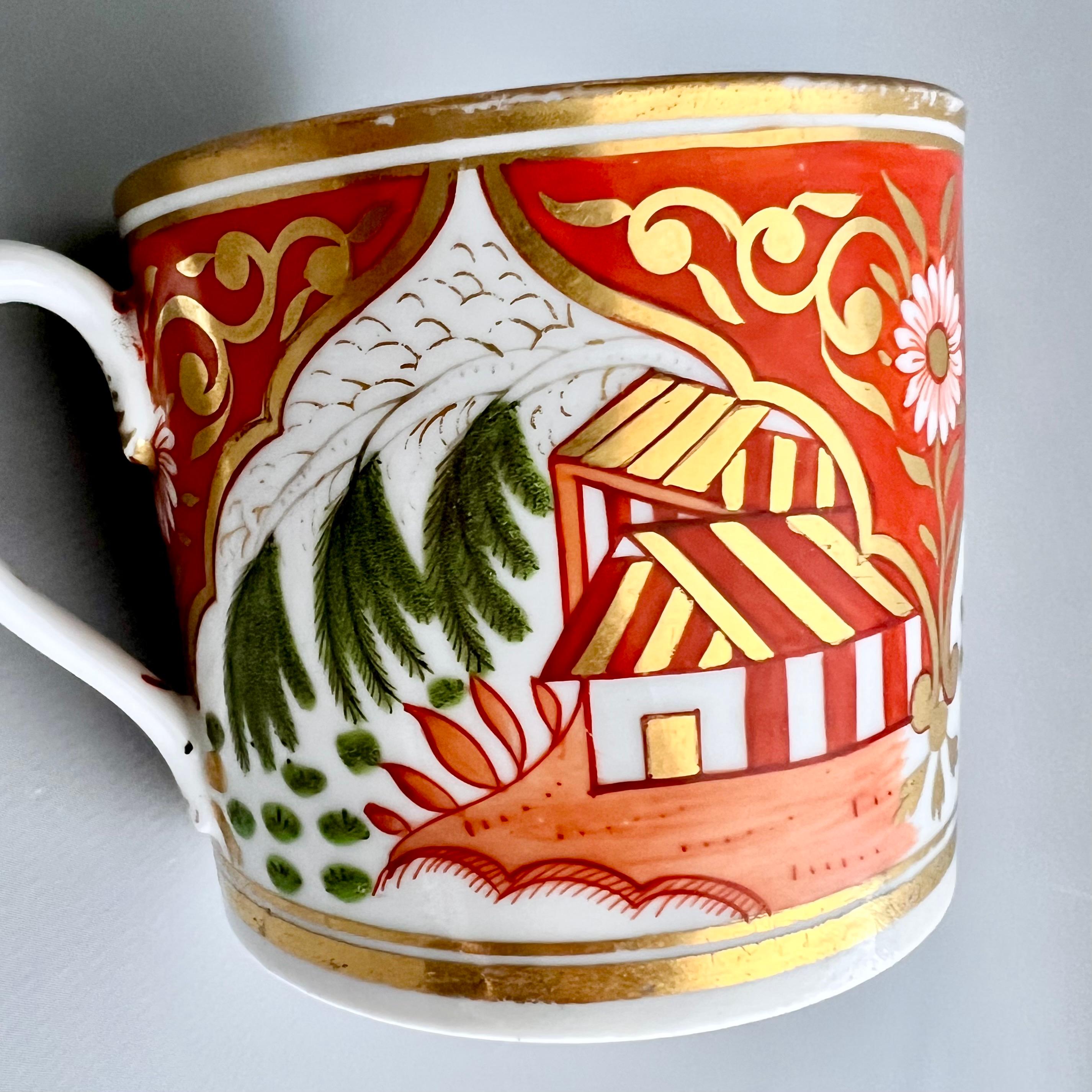 New Hall Orphaned Coffee Can, Imari Pattern with House & Trees, Georgian ca 1810 In Good Condition In London, GB