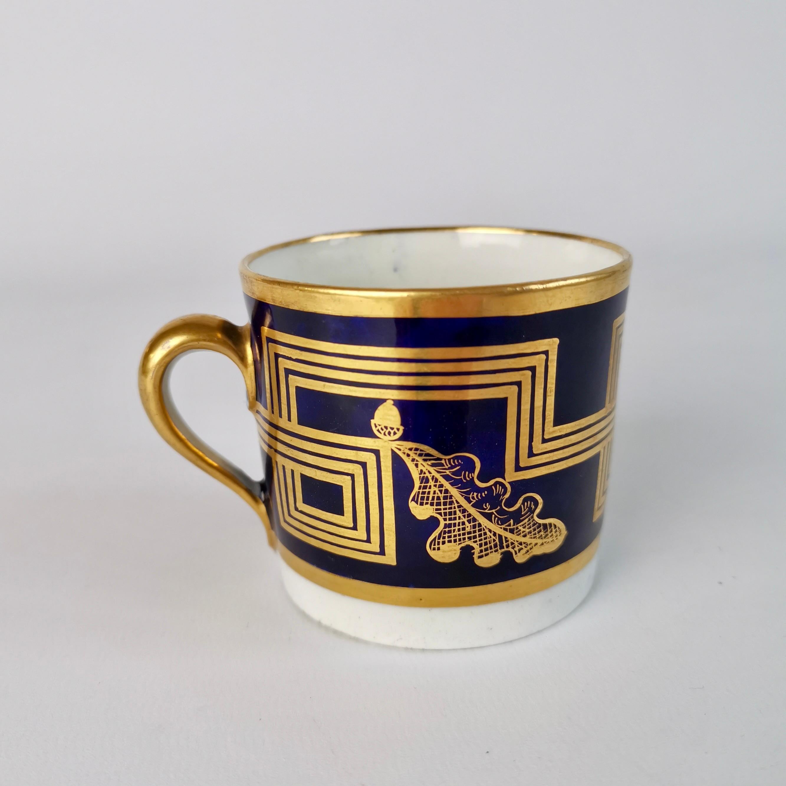 English New Hall Orphaned Coffee Can, Neo-Classical Cobalt Blue, Gilt, Acorns, ca 1805
