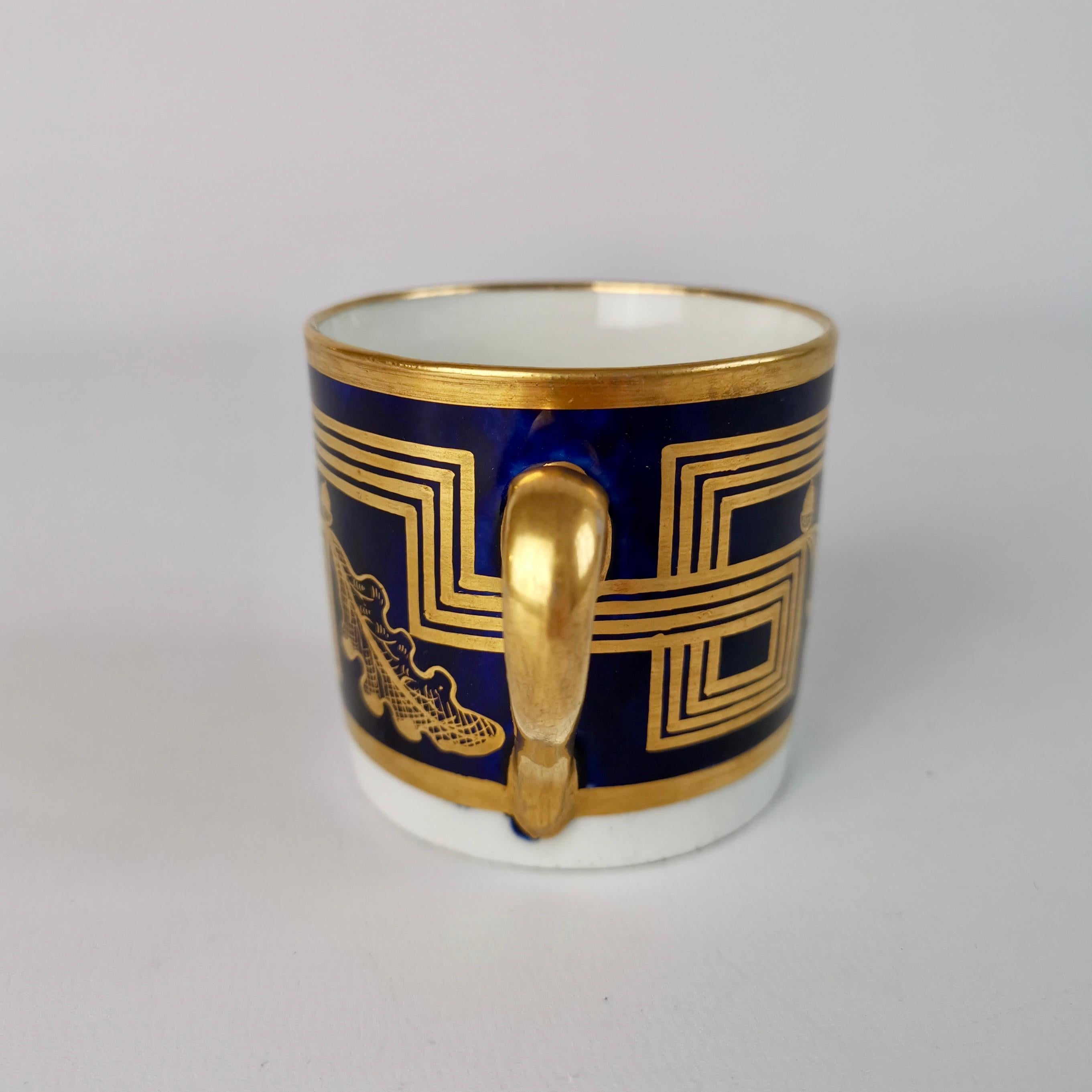 Hand-Painted New Hall Orphaned Coffee Can, Neo-Classical Cobalt Blue, Gilt, Acorns, ca 1805