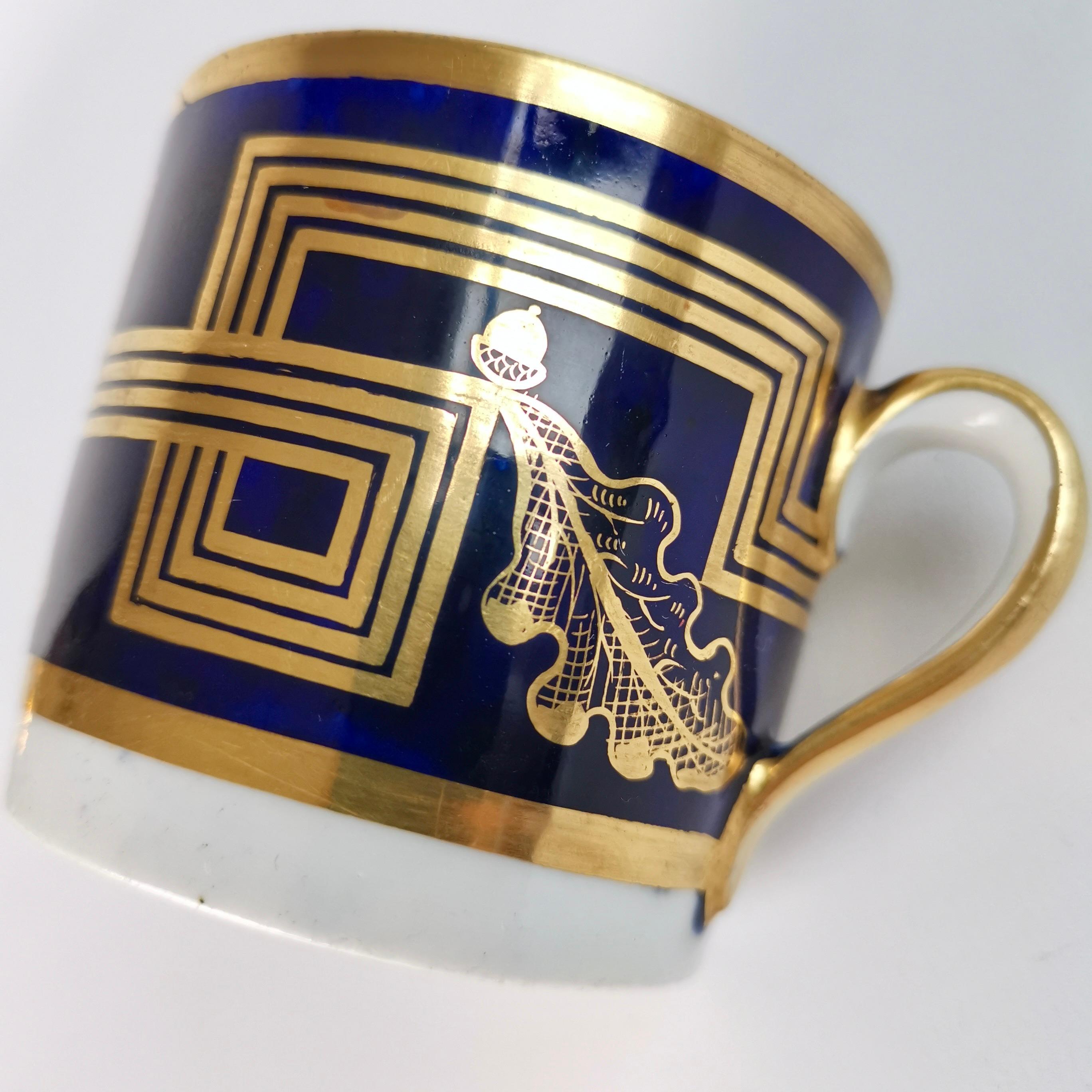 New Hall Orphaned Coffee Can, Neo-Classical Cobalt Blue, Gilt, Acorns, ca 1805 In Good Condition In London, GB