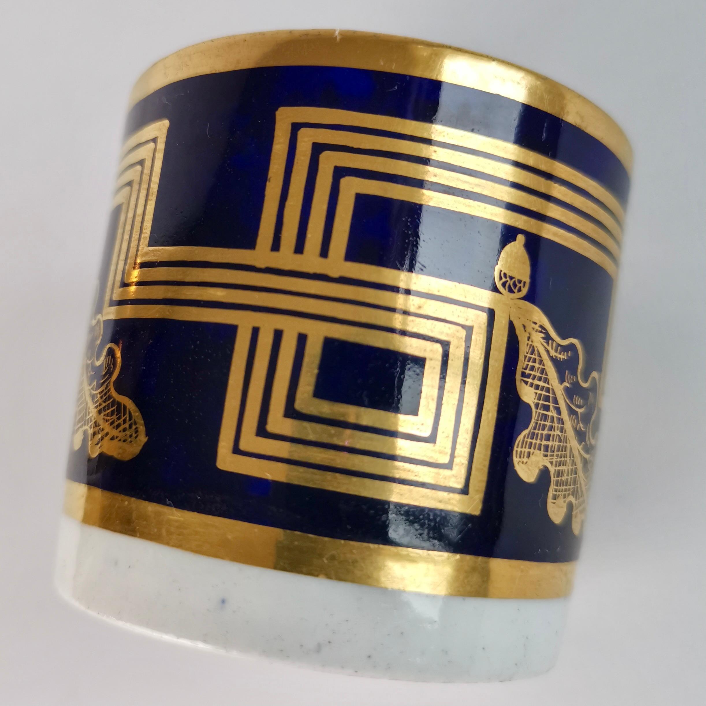 Early 19th Century New Hall Orphaned Coffee Can, Neo-Classical Cobalt Blue, Gilt, Acorns, ca 1805