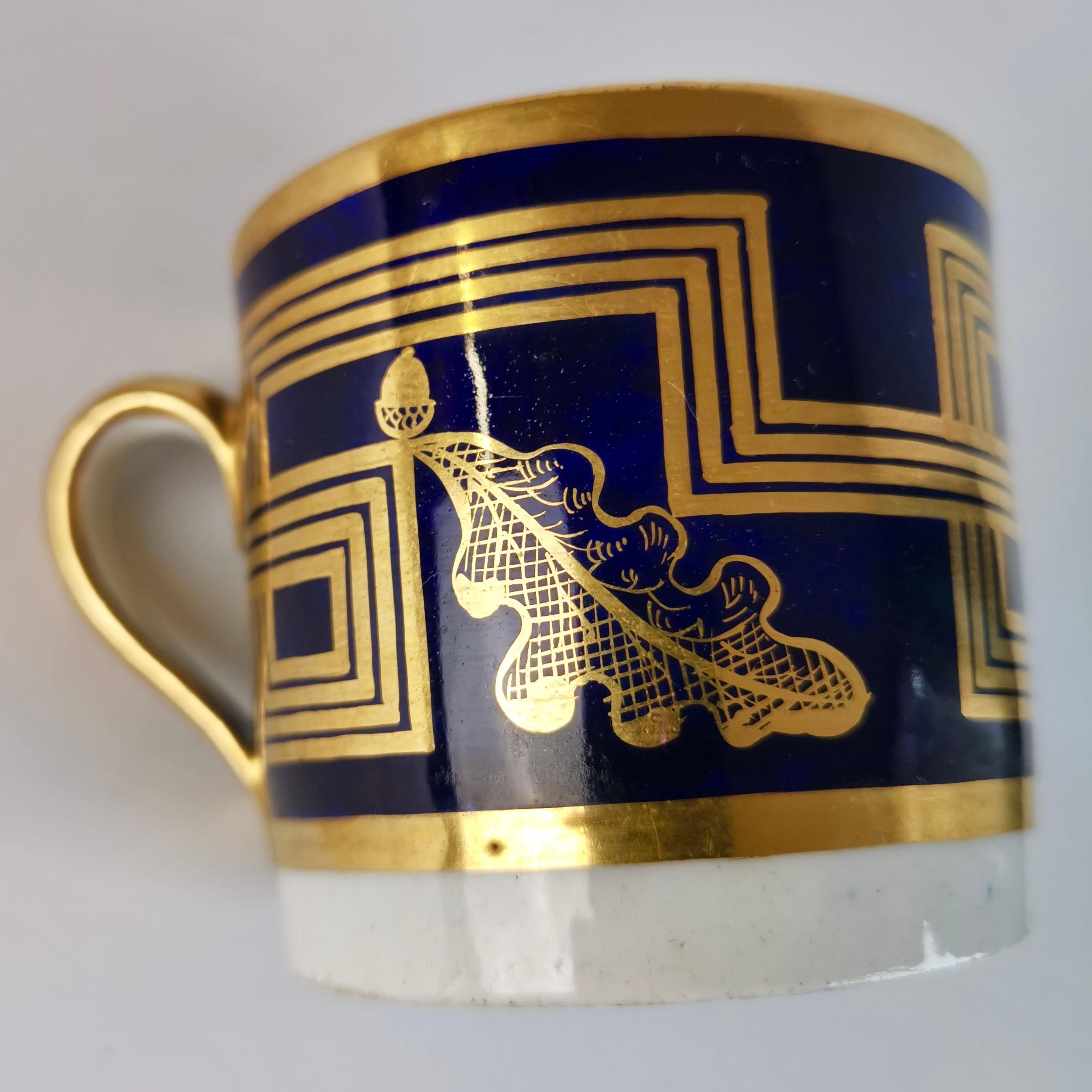 Porcelain New Hall Orphaned Coffee Can, Neo-Classical Cobalt Blue, Gilt, Acorns, ca 1805