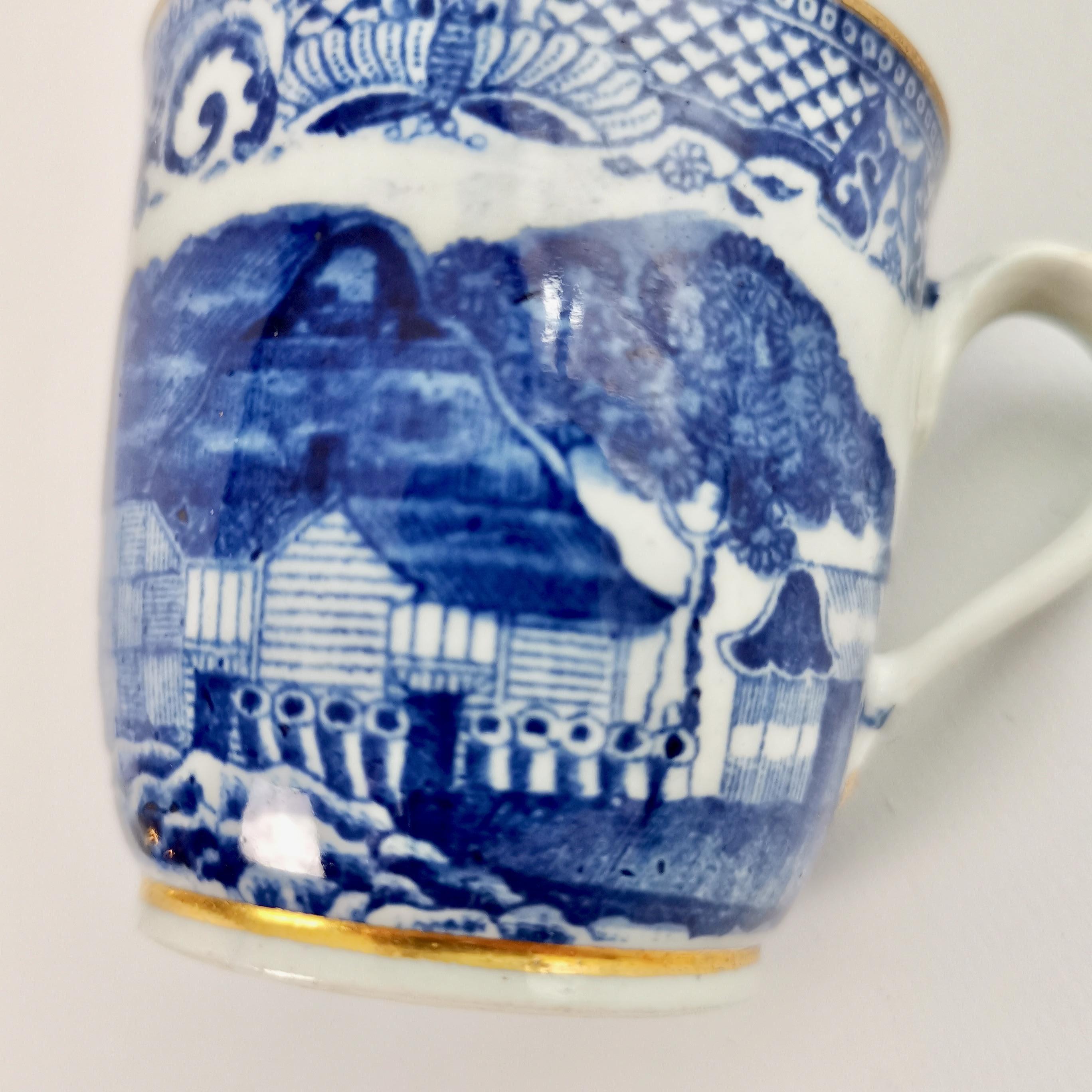 New Hall Orphaned Coffee Cup, Blue and White Malay House, Georgian ca 1795 In Good Condition In London, GB