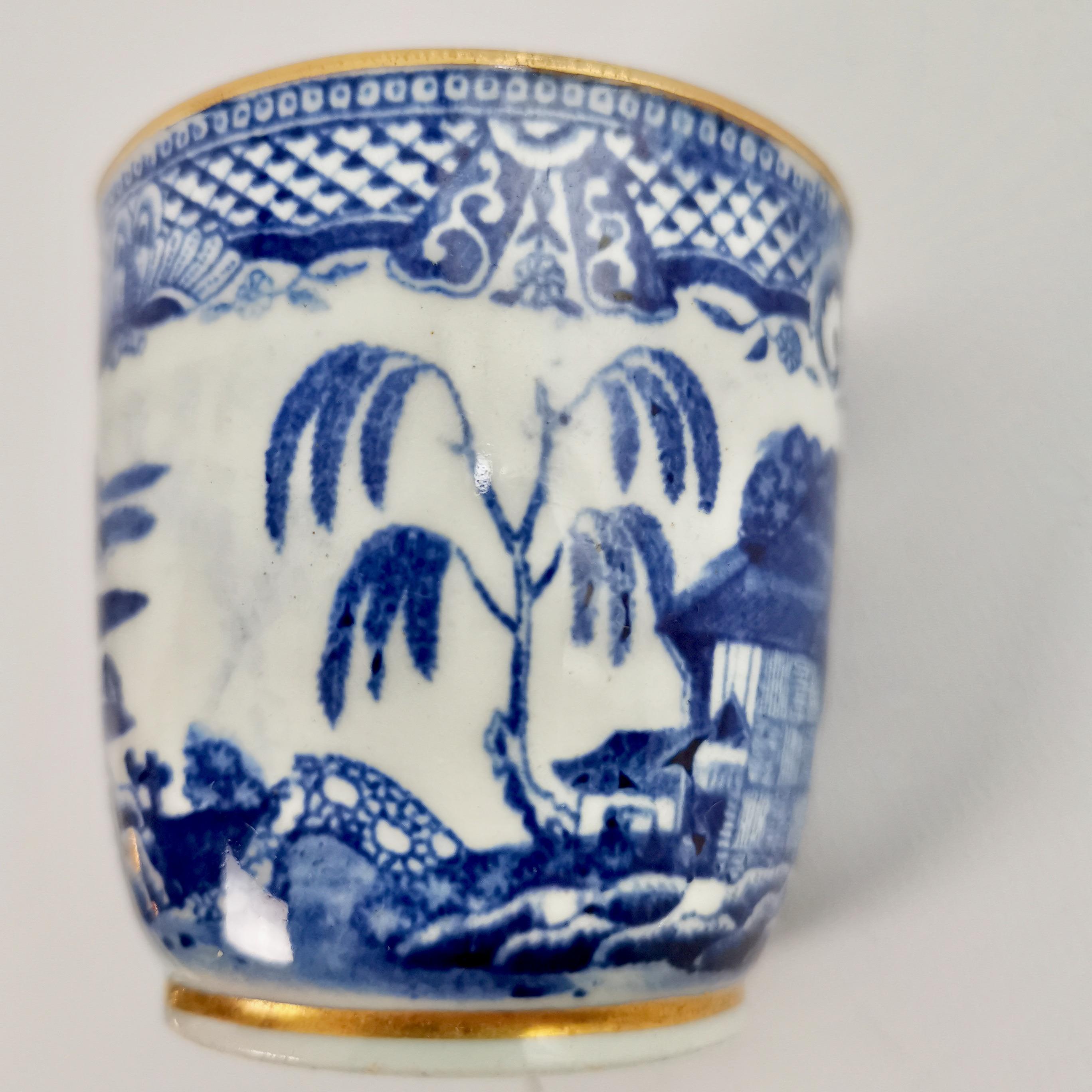 Late 18th Century New Hall Orphaned Coffee Cup, Blue and White Malay House, Georgian ca 1795