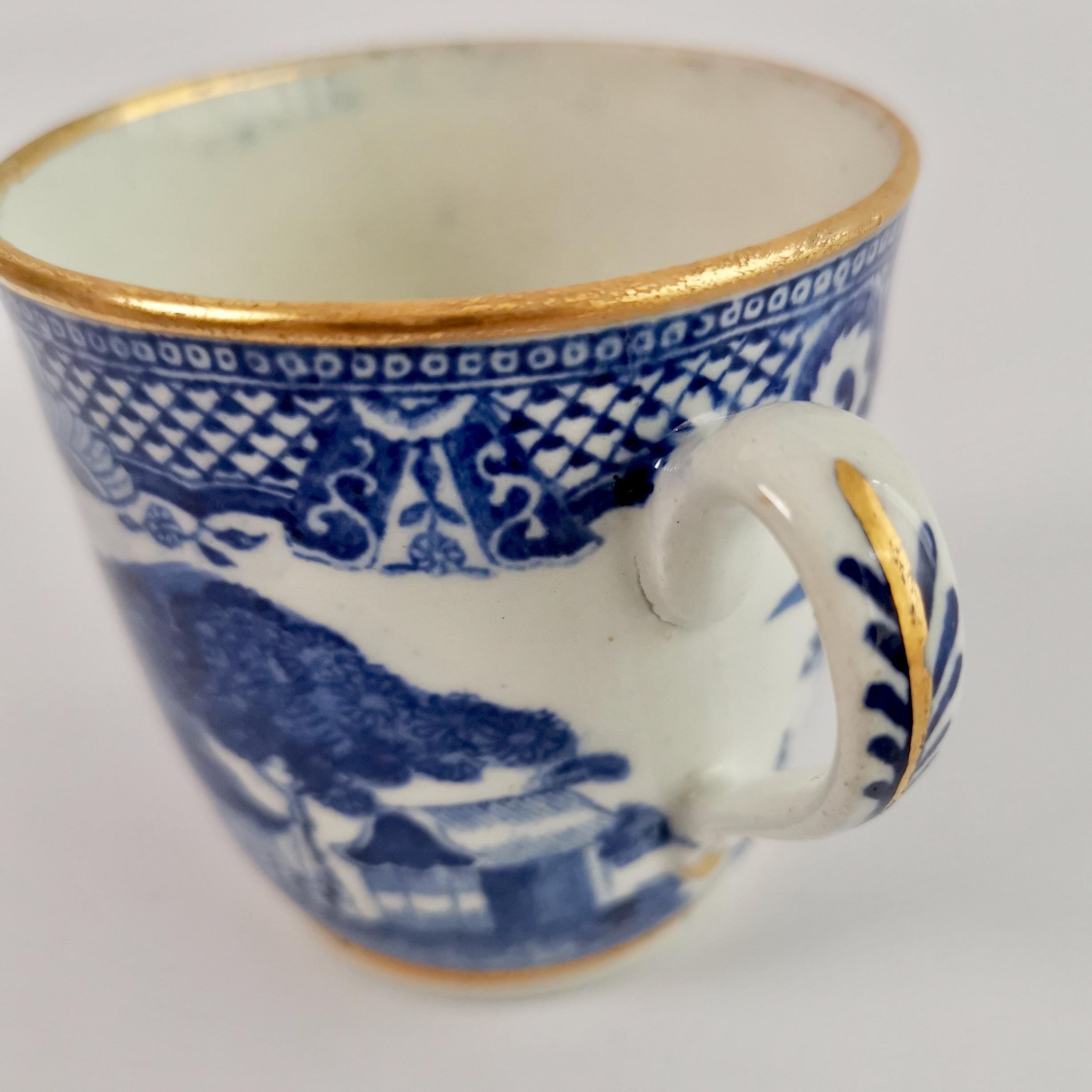 New Hall Orphaned Coffee Cup, Blue and White Malay House, Georgian ca 1795 1