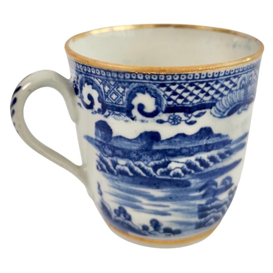 New Hall Orphaned Coffee Cup, Blue and White Malay House, Georgian ca 1795