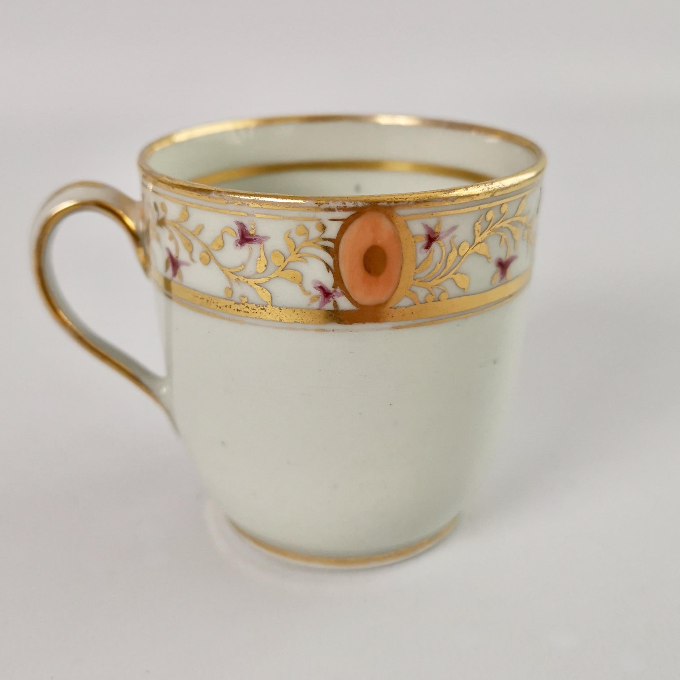 George III New Hall Orphaned Porcelain Coffee Cup, White with Gilt, Georgian, ca 1795