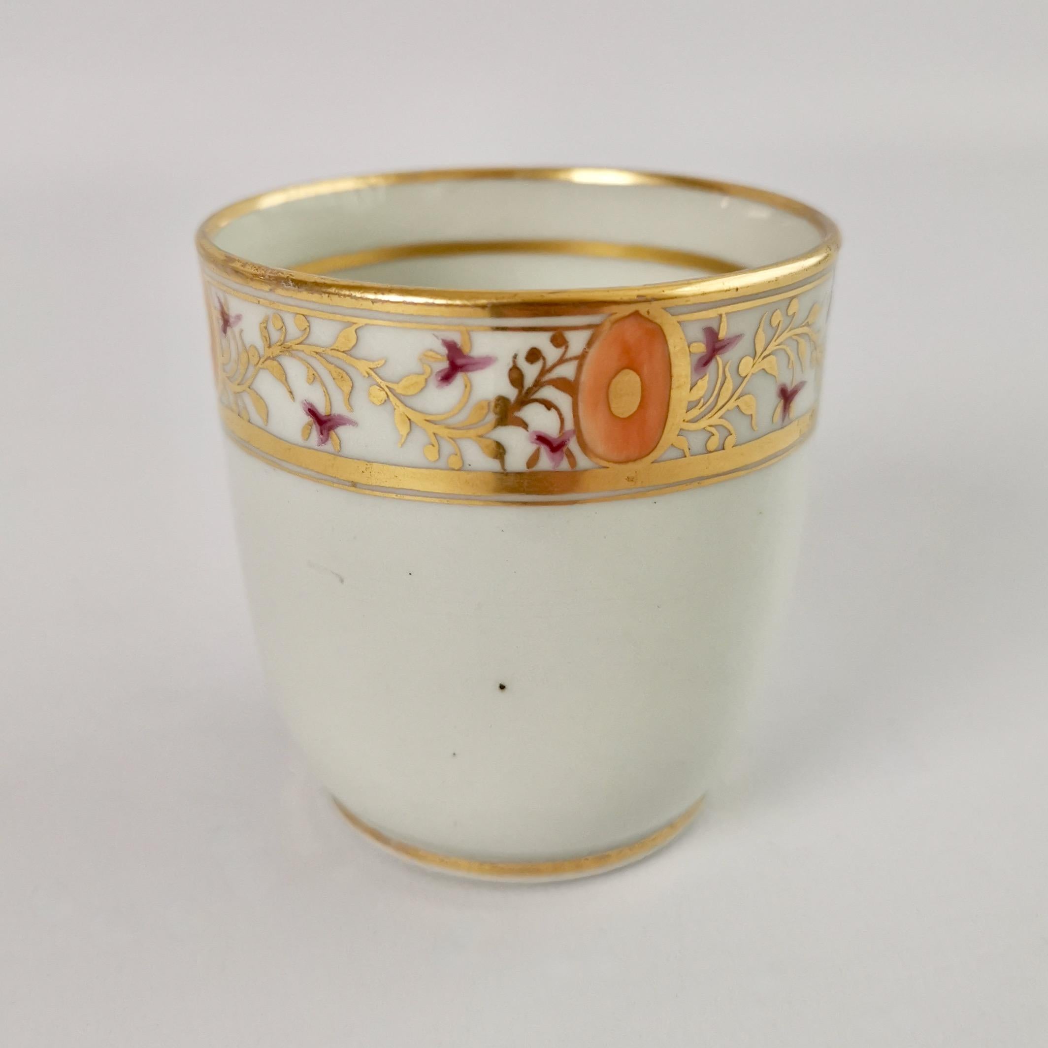 English New Hall Orphaned Porcelain Coffee Cup, White with Gilt, Georgian, ca 1795