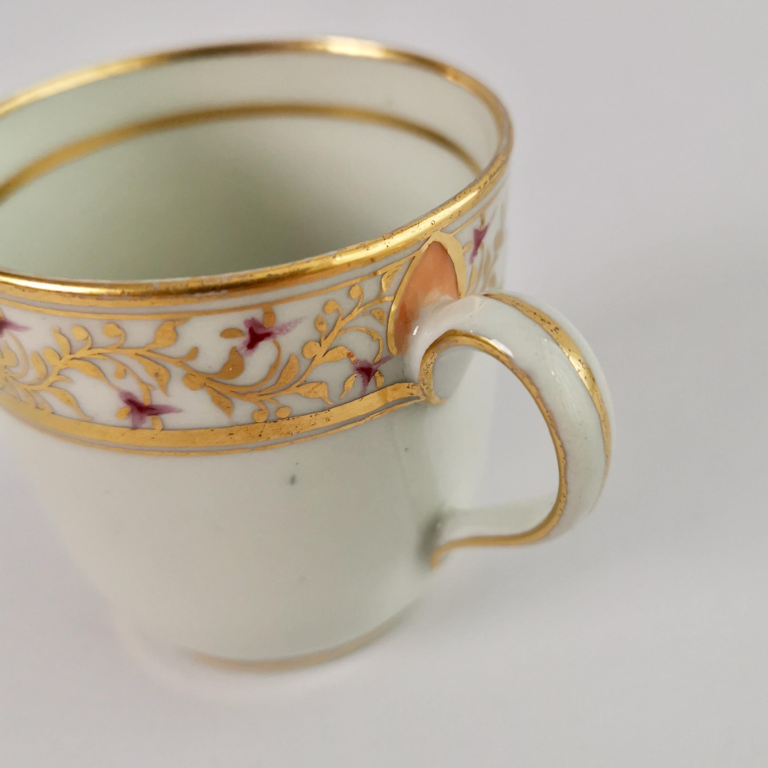Hand-Painted New Hall Orphaned Porcelain Coffee Cup, White with Gilt, Georgian, ca 1795