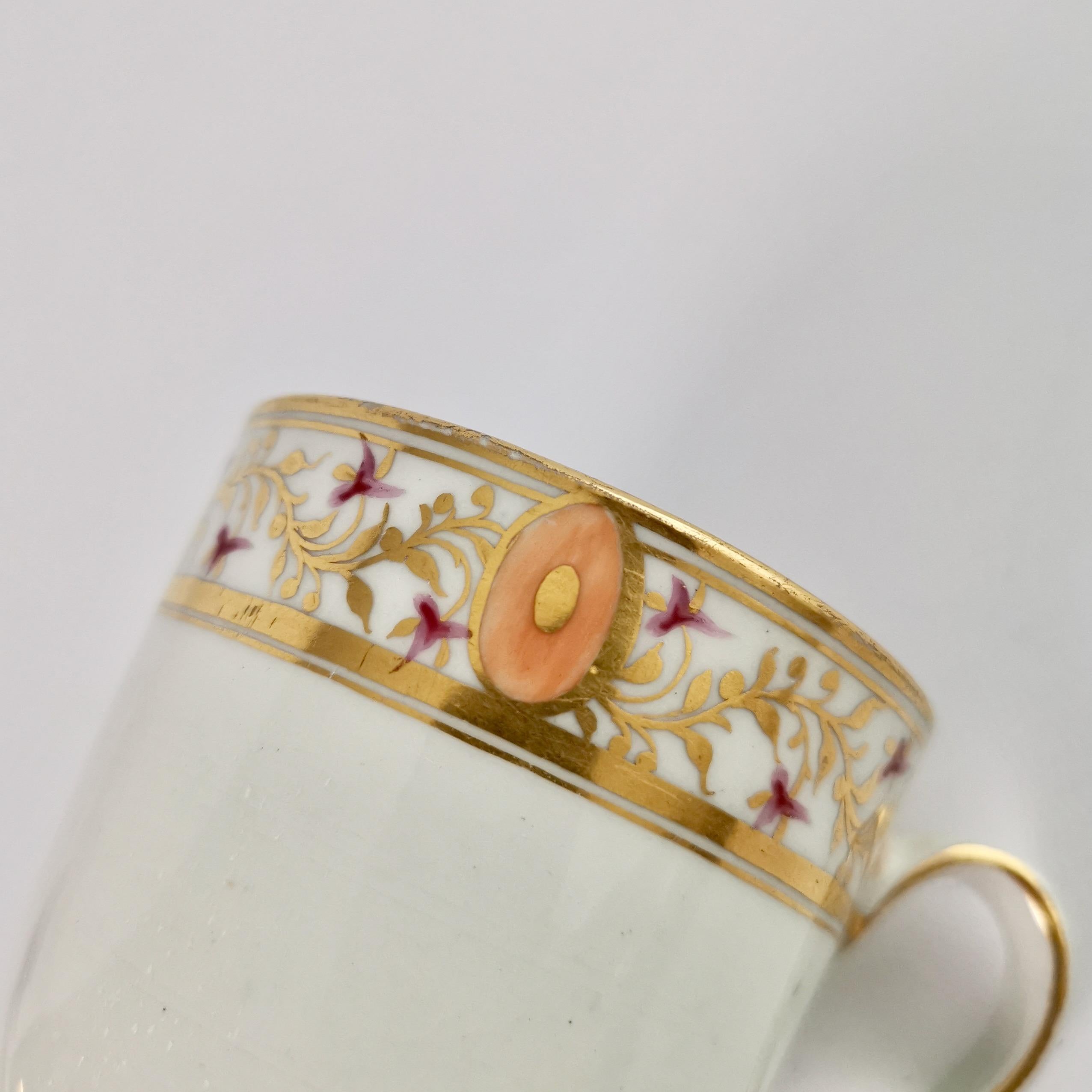 Late 18th Century New Hall Orphaned Porcelain Coffee Cup, White with Gilt, Georgian, ca 1795