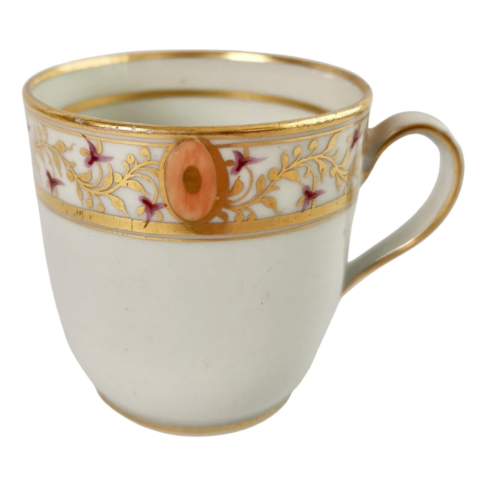 New Hall Orphaned Porcelain Coffee Cup, White with Gilt, Georgian, ca 1795