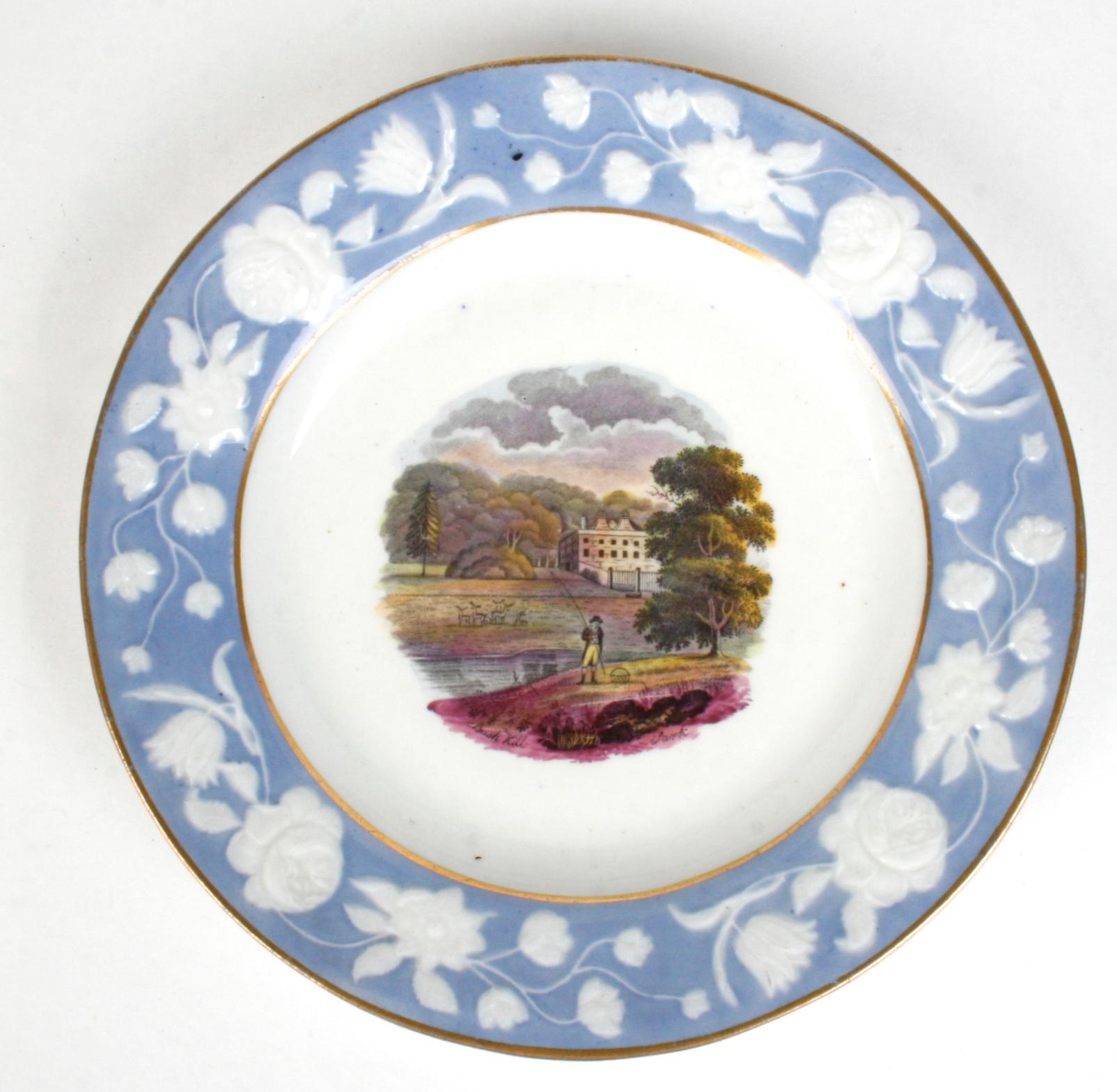 English Hall Pâte-Sur-Pâte Serving Pieces with British Scenery, circa 1800 For Sale