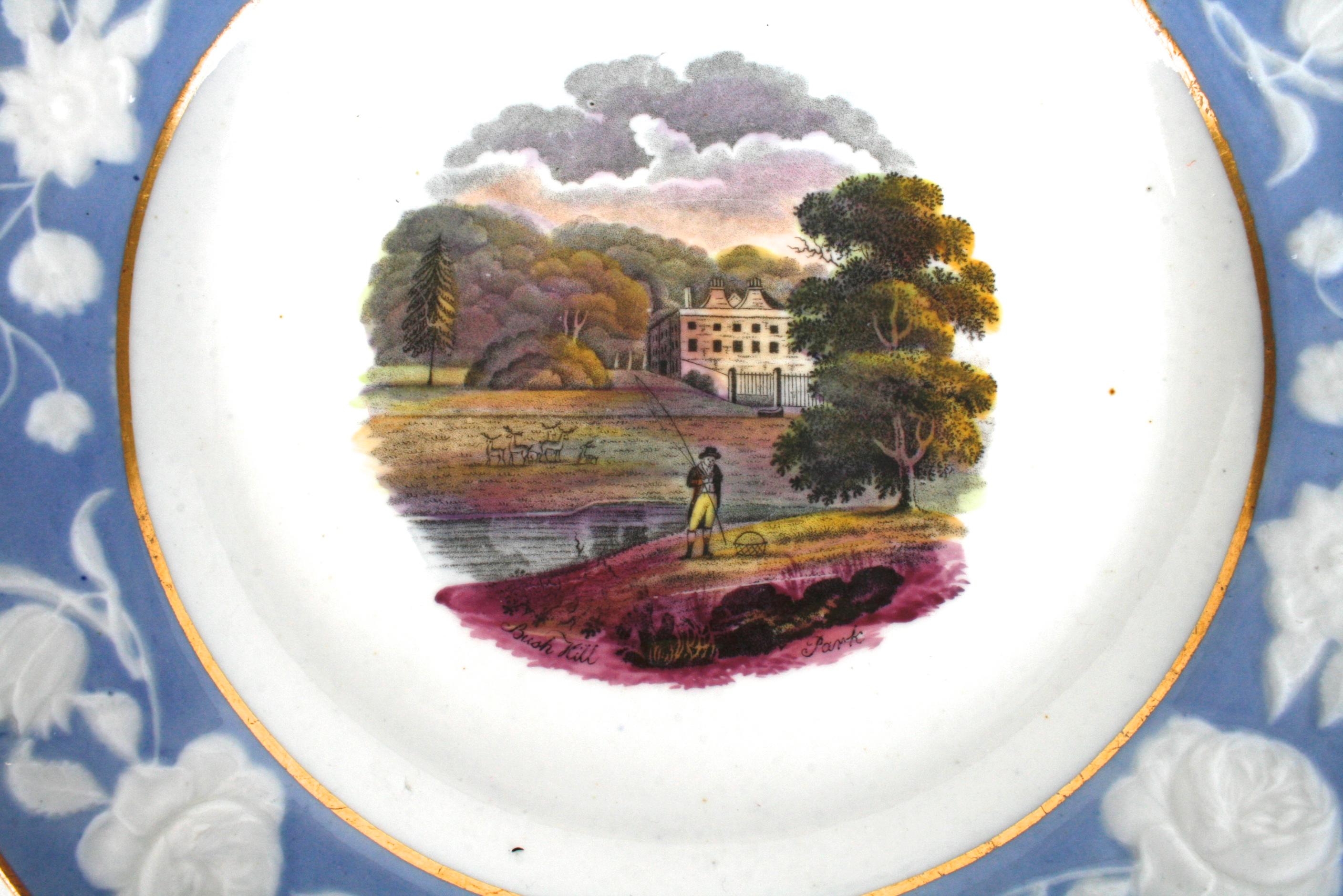 Porcelain Hall Pâte-Sur-Pâte Serving Pieces with British Scenery, circa 1800 For Sale