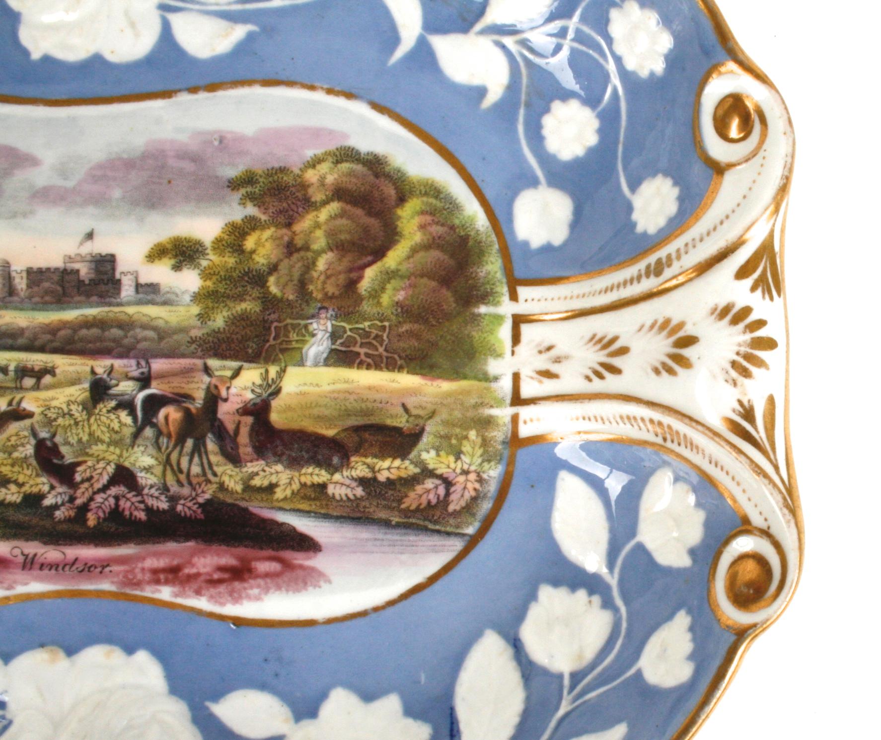 Hall Pâte-Sur-Pâte Serving Pieces with British Scenery, circa 1800 For Sale 2