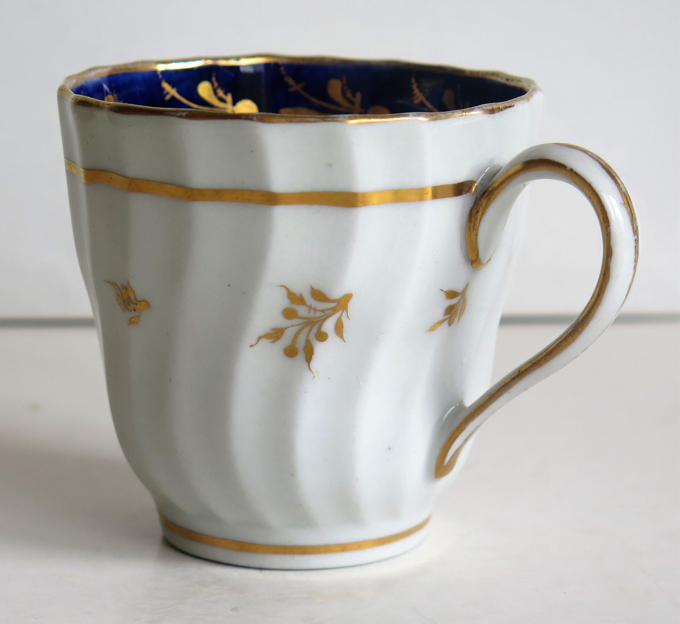 New Hall Porcelain Coffee Cup Shanked and Fluted Body Hand-Painted, circa 1795 5