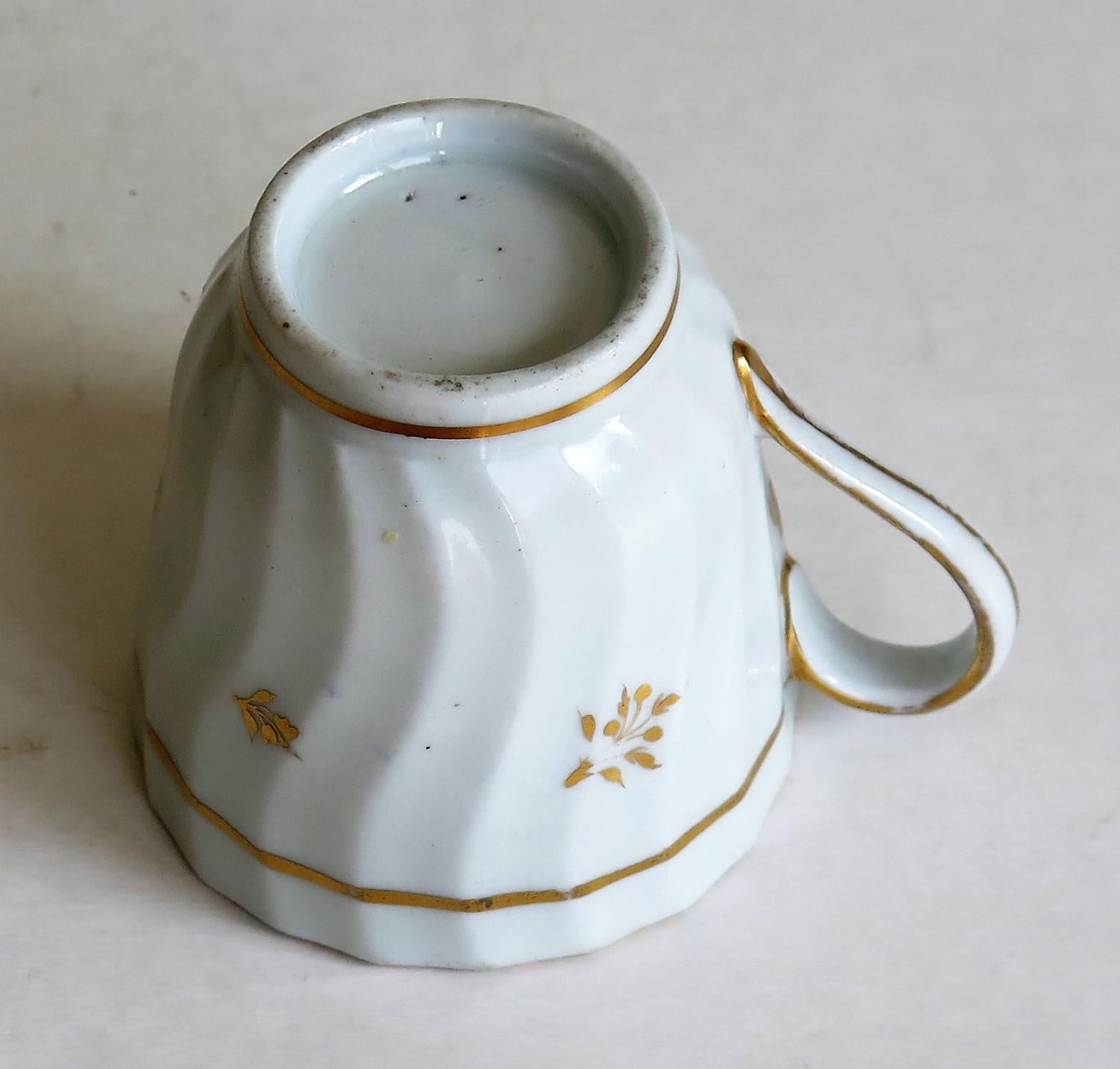 New Hall Porcelain Coffee Cup Shanked and Fluted Body Hand-Painted, circa 1795 11