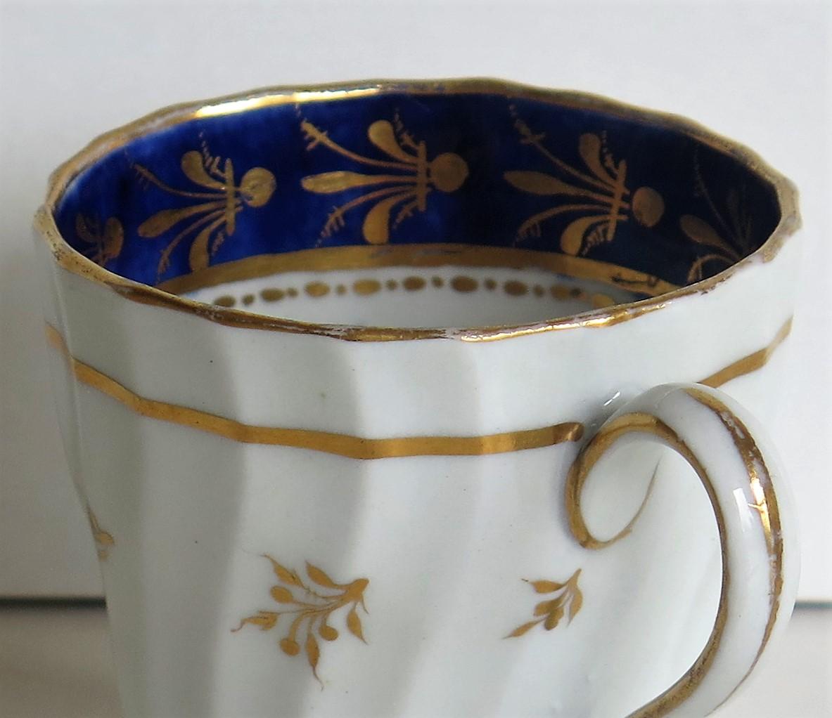 George III New Hall Porcelain Coffee Cup Shanked and Fluted Body Hand-Painted, circa 1795