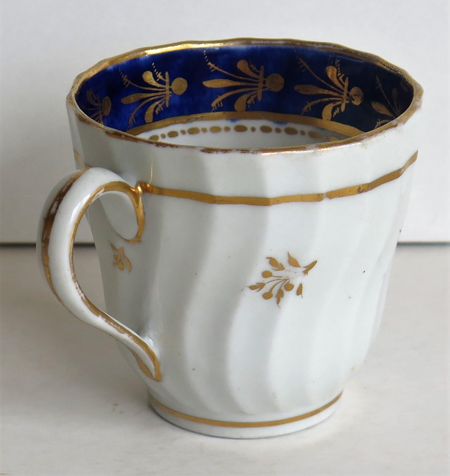 English New Hall Porcelain Coffee Cup Shanked and Fluted Body Hand-Painted, circa 1795