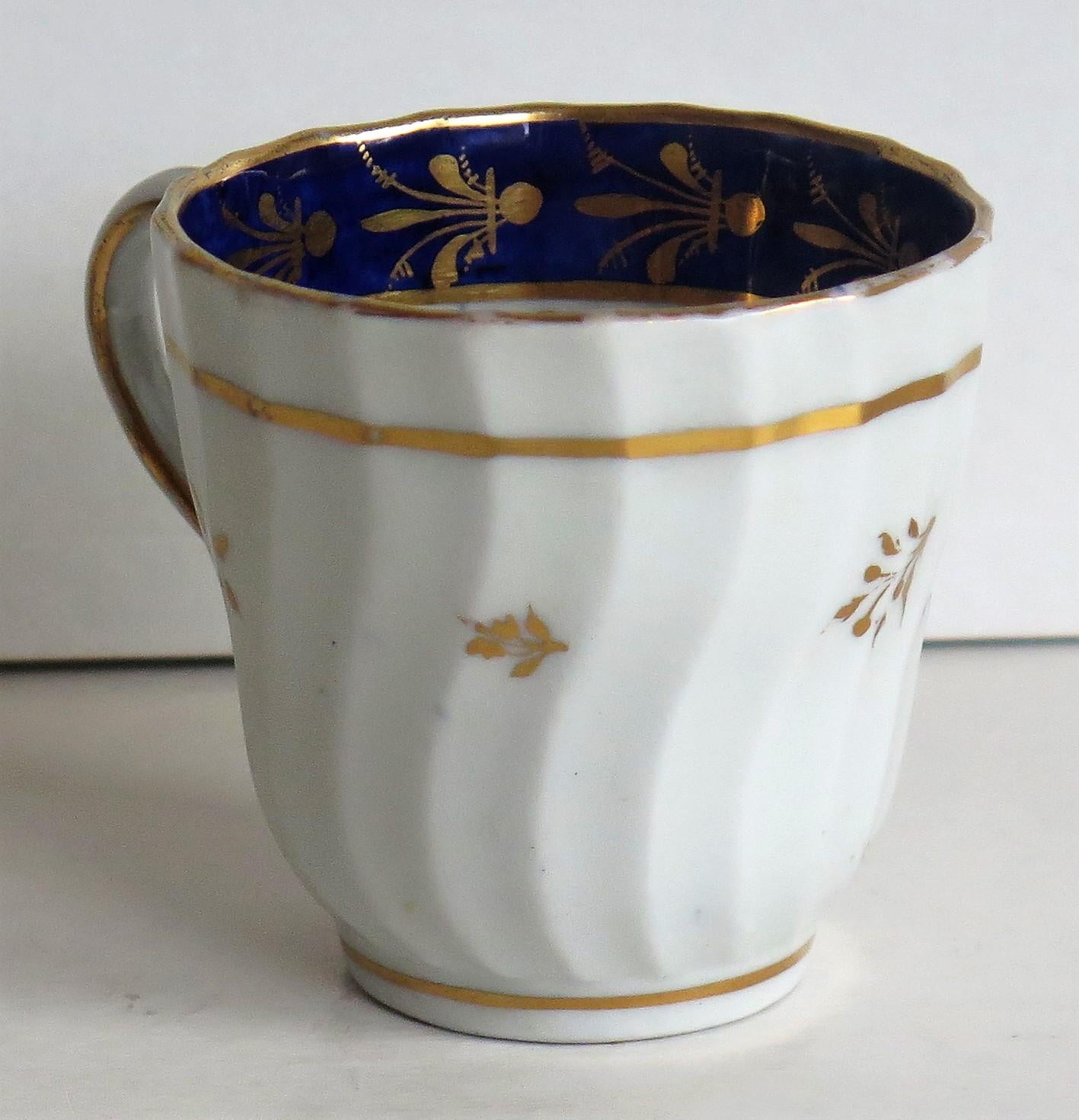 18th Century New Hall Porcelain Coffee Cup Shanked and Fluted Body Hand-Painted, circa 1795