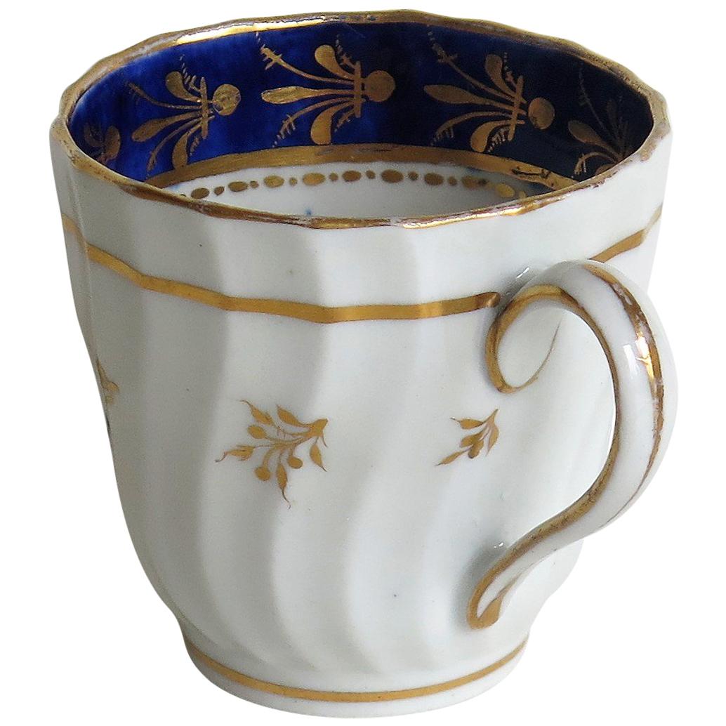 New Hall Porcelain Coffee Cup Shanked and Fluted Body Hand-Painted, circa 1795