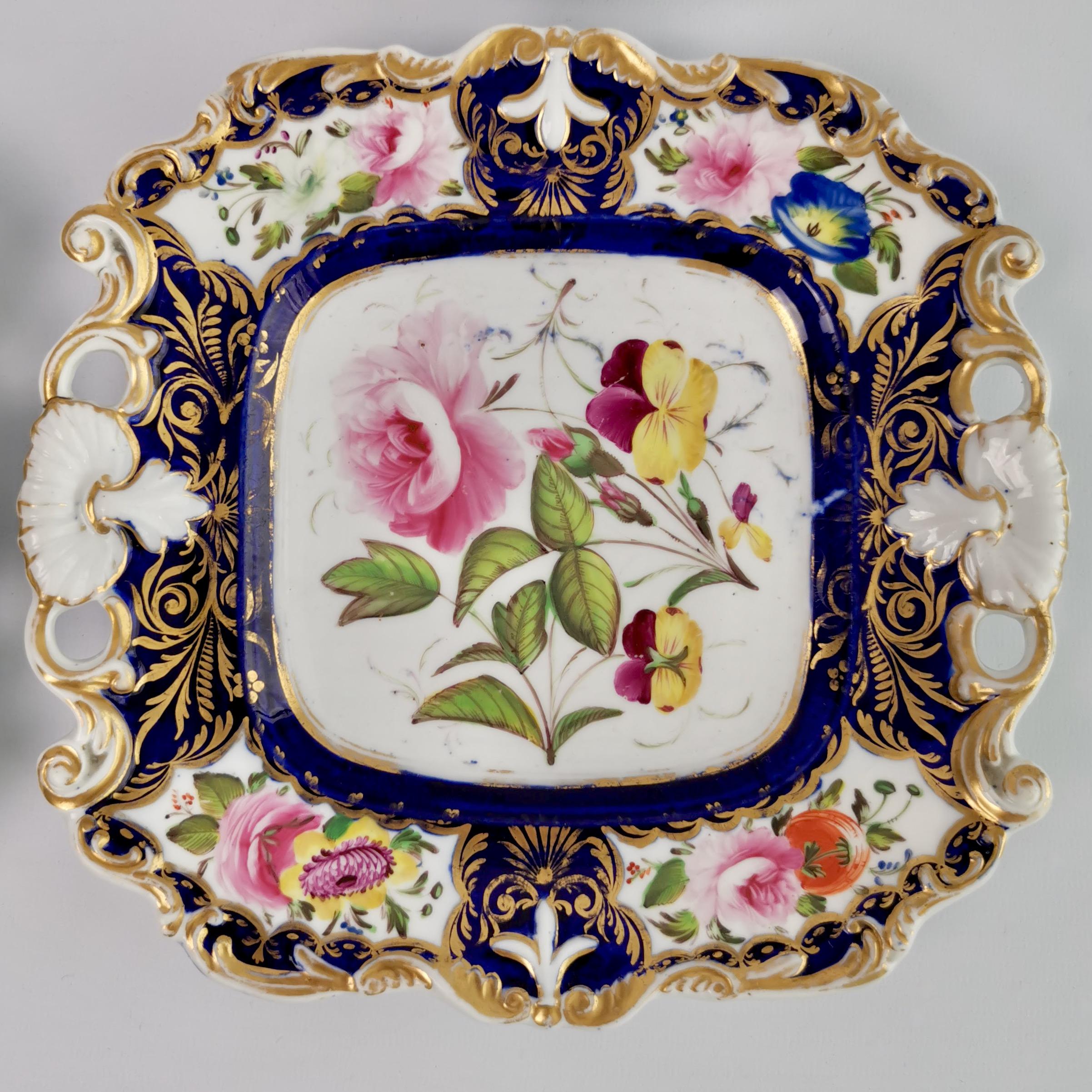 New Hall Porcelain Dessert Service, Cobalt Blue with Flowers, Regency 1824-1830 5