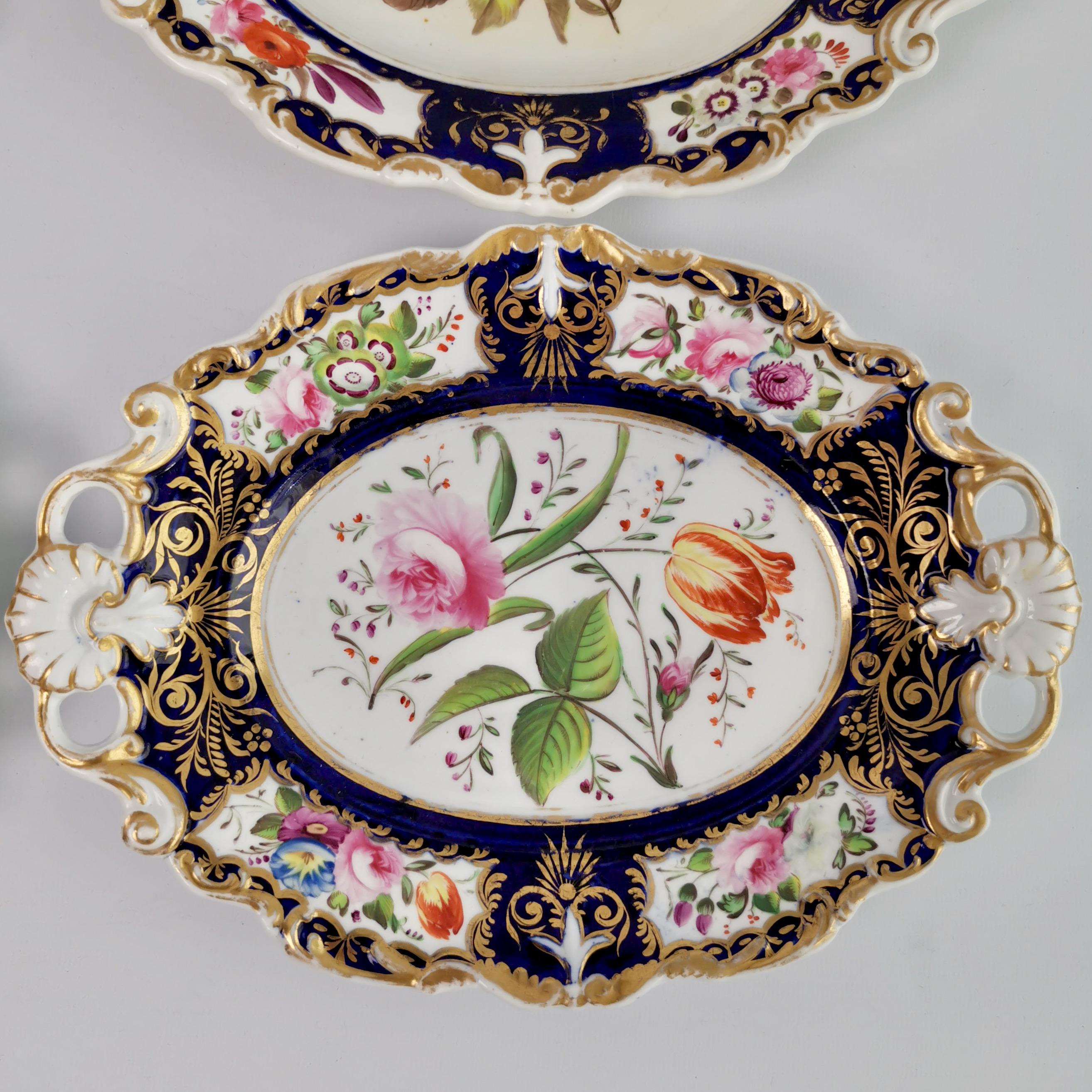 New Hall Porcelain Dessert Service, Cobalt Blue with Flowers, Regency 1824-1830 7