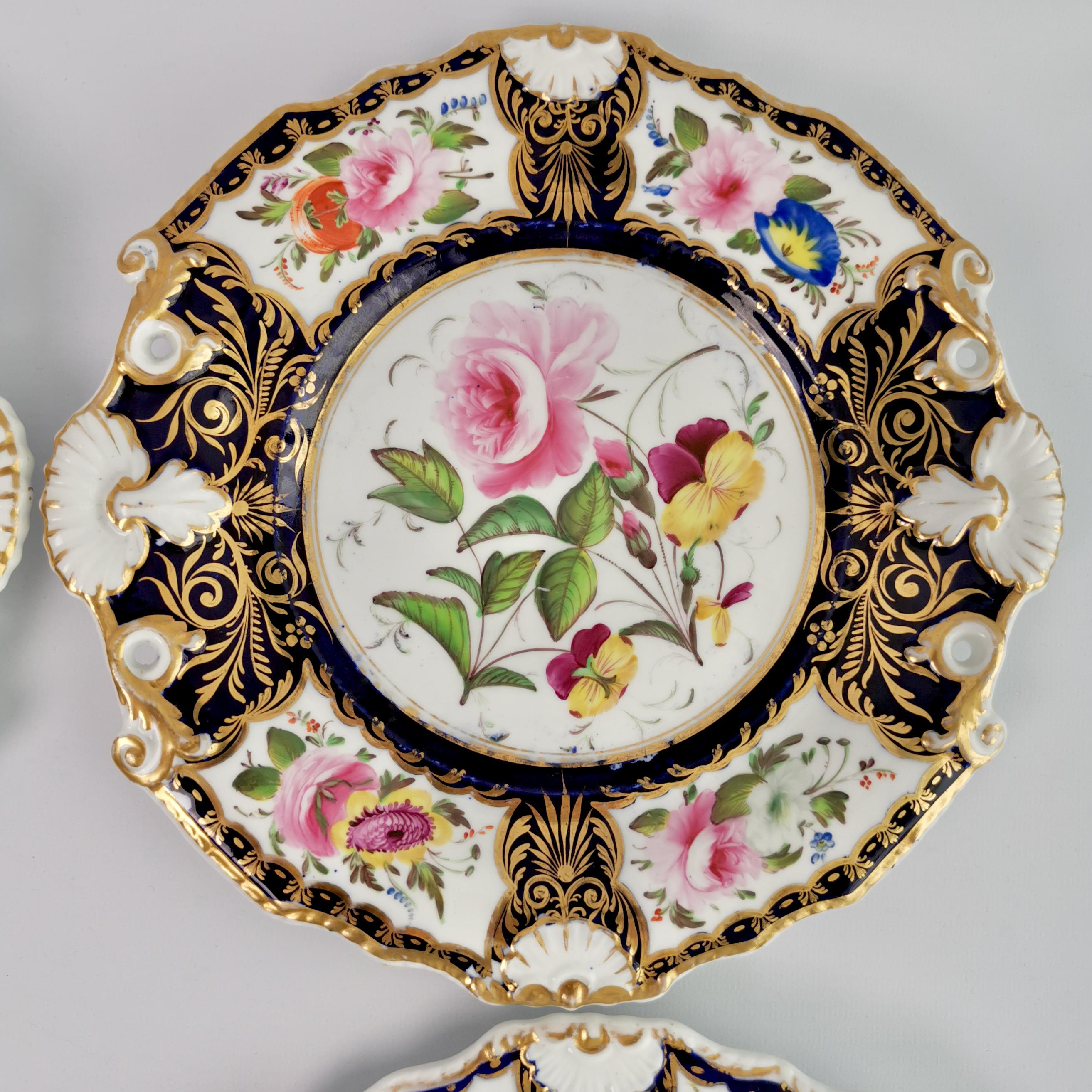 New Hall Porcelain Dessert Service, Cobalt Blue with Flowers, Regency 1824-1830 10