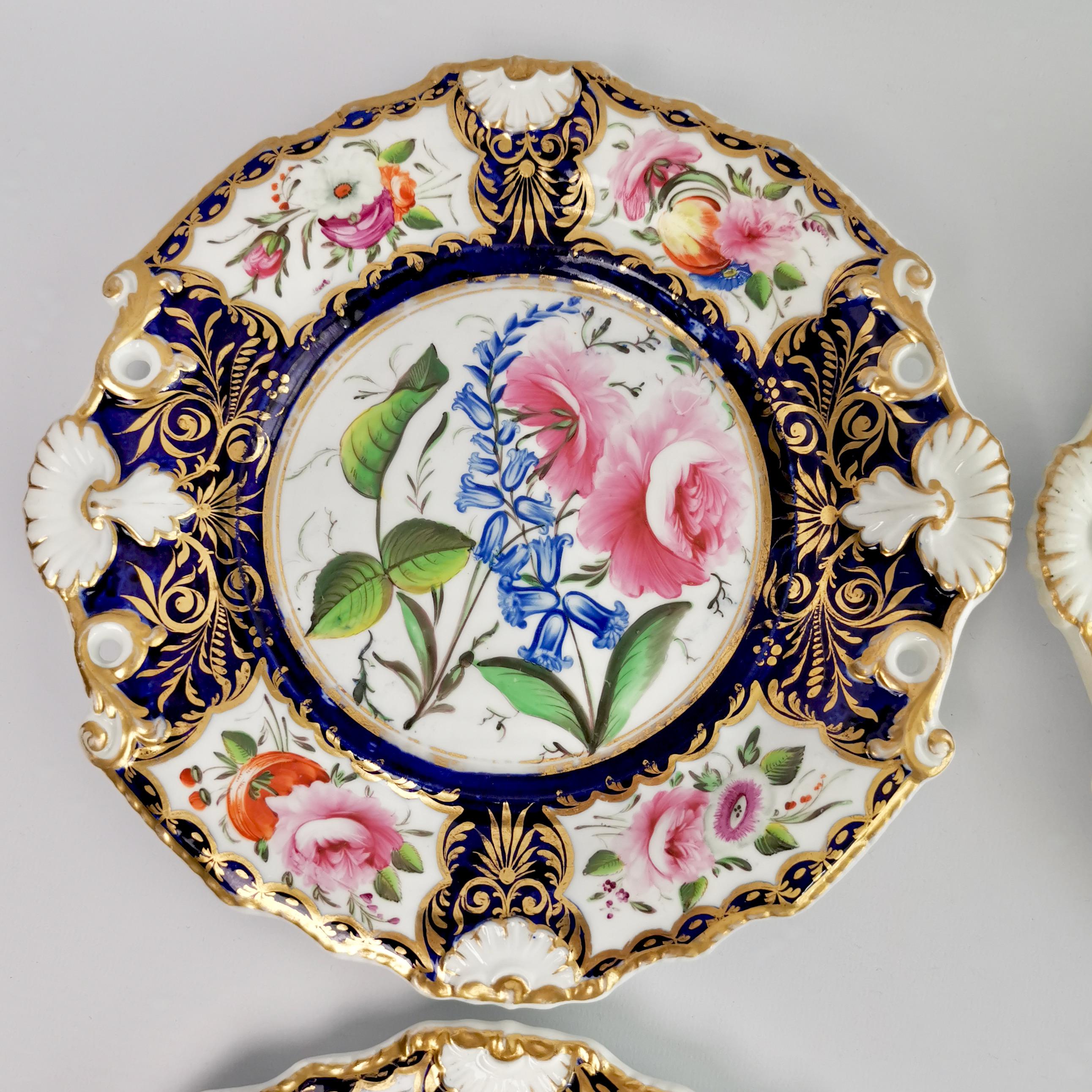 New Hall Porcelain Dessert Service, Cobalt Blue with Flowers, Regency 1824-1830 11