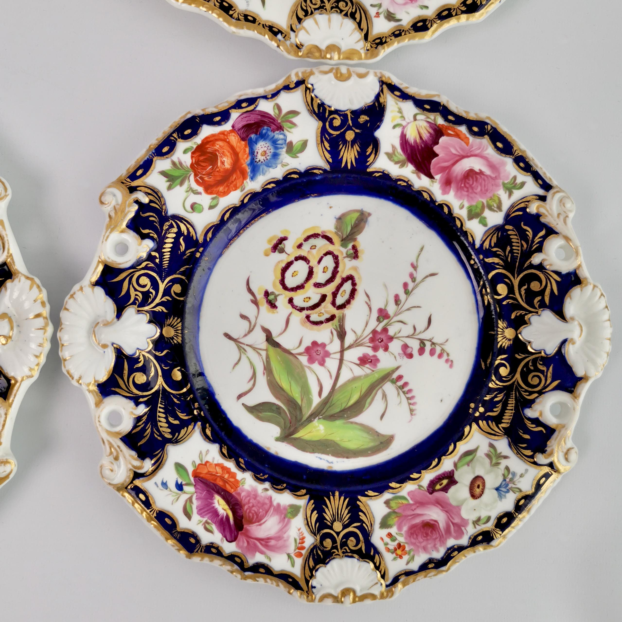 New Hall Porcelain Dessert Service, Cobalt Blue with Flowers, Regency 1824-1830 12
