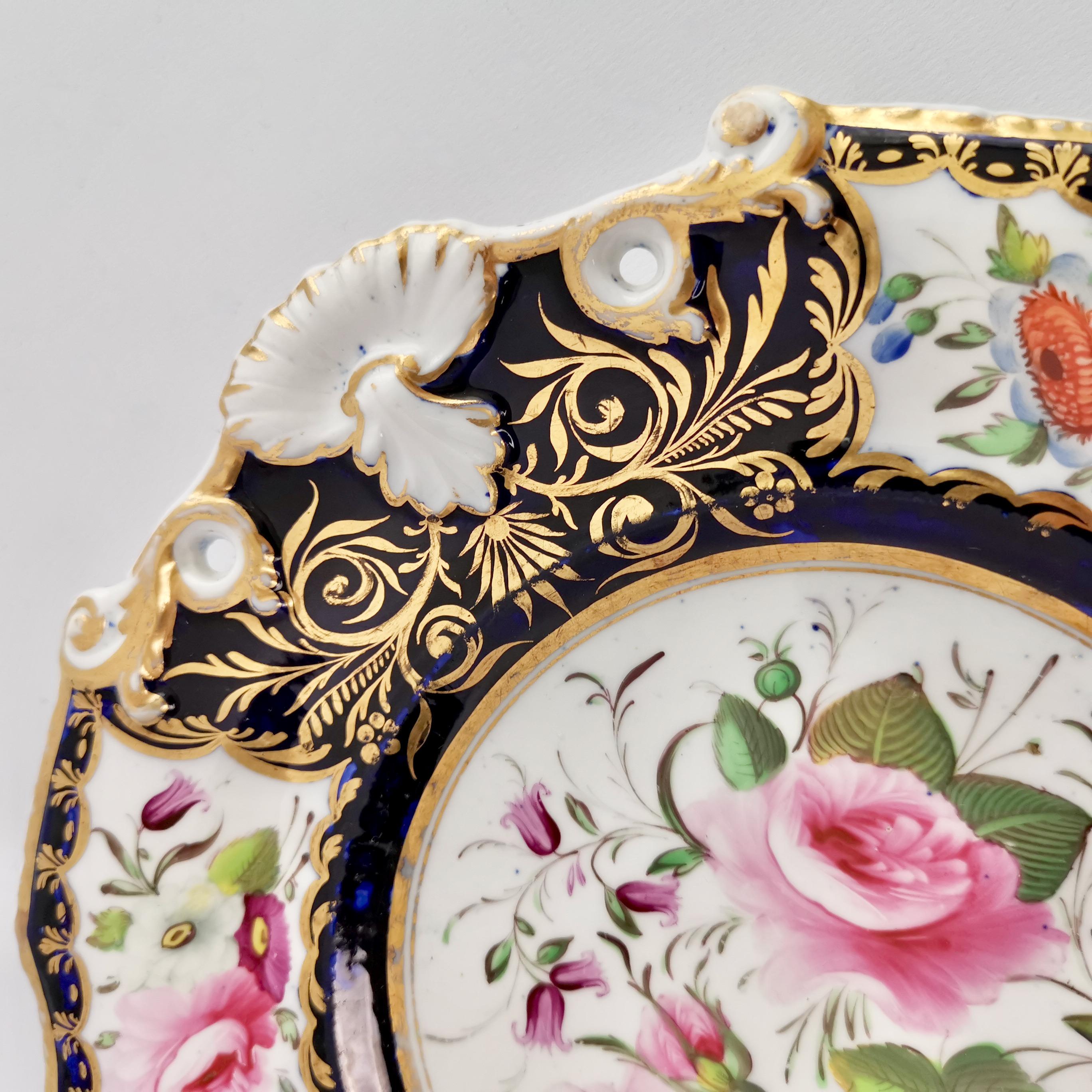 New Hall Porcelain Dessert Service, Cobalt Blue with Flowers, Regency 1824-1830 13