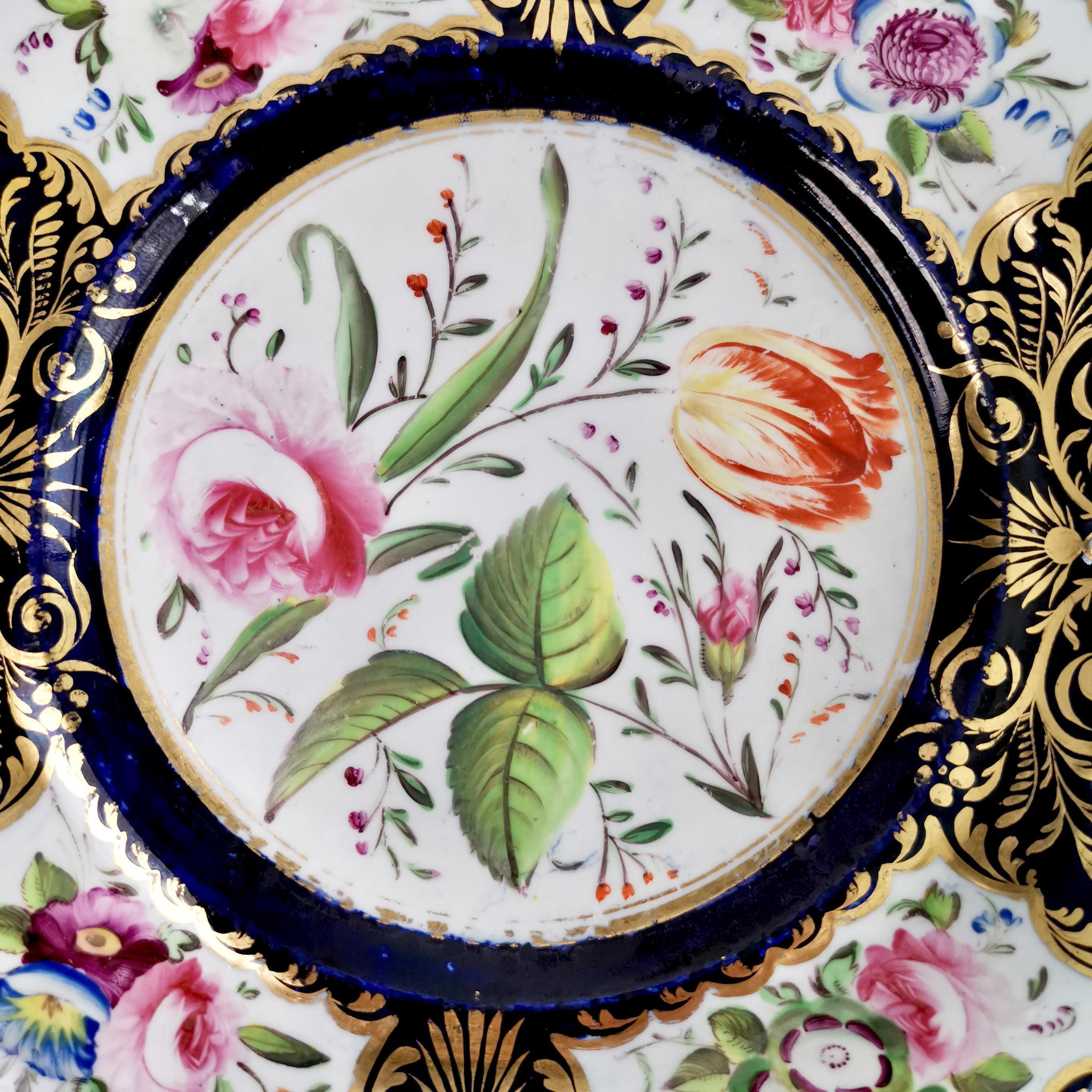 New Hall Porcelain Dessert Service, Cobalt Blue with Flowers, Regency 1824-1830 14