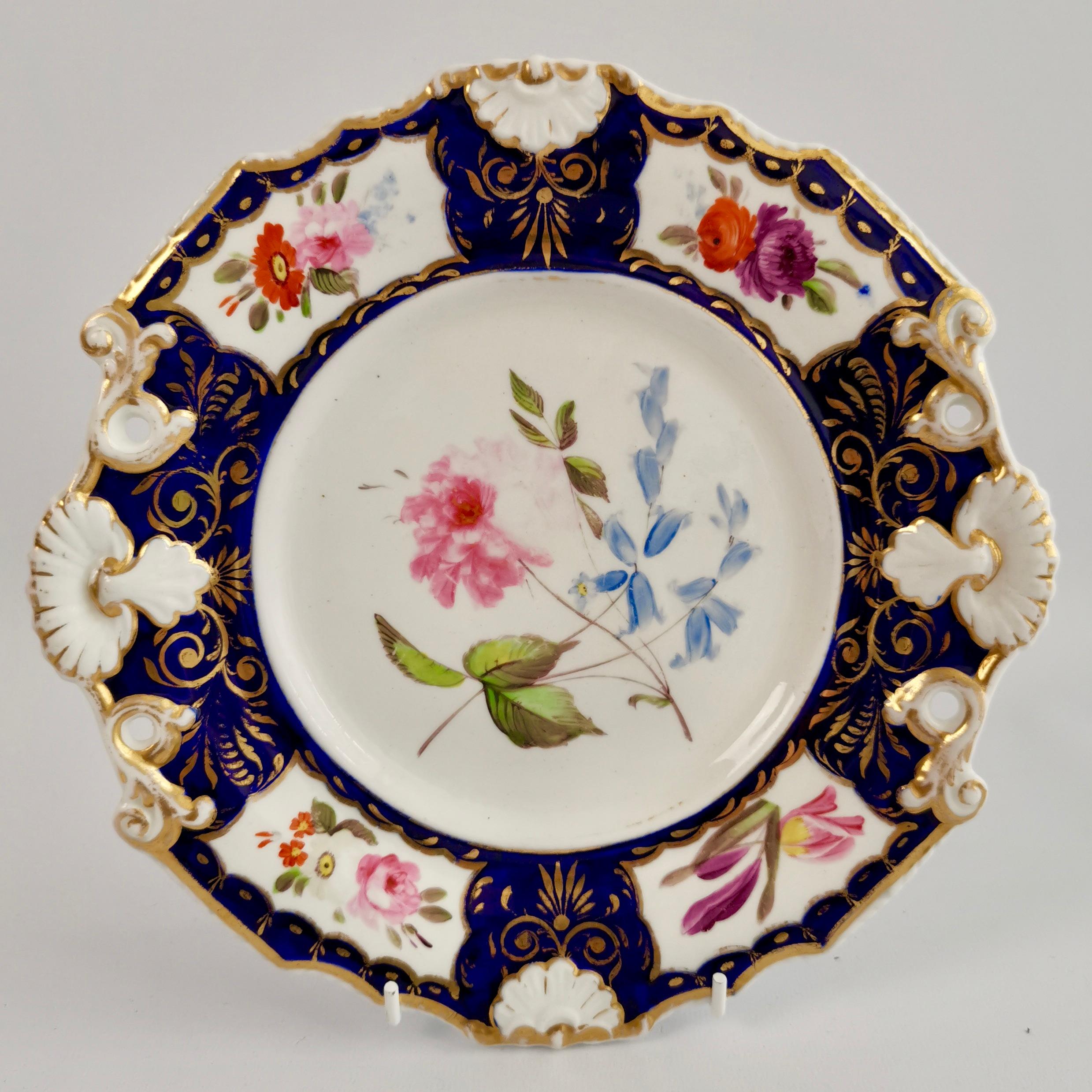 New Hall Porcelain Part Dessert Service, Cobalt Blue, Flowers, Regency 1824-1830 3