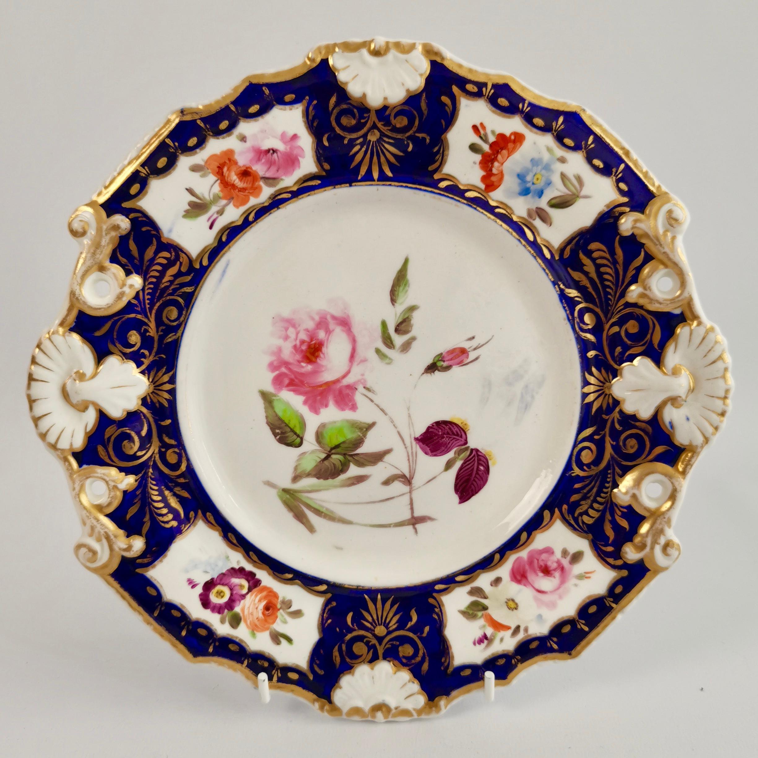 New Hall Porcelain Part Dessert Service, Cobalt Blue, Flowers, Regency 1824-1830 4