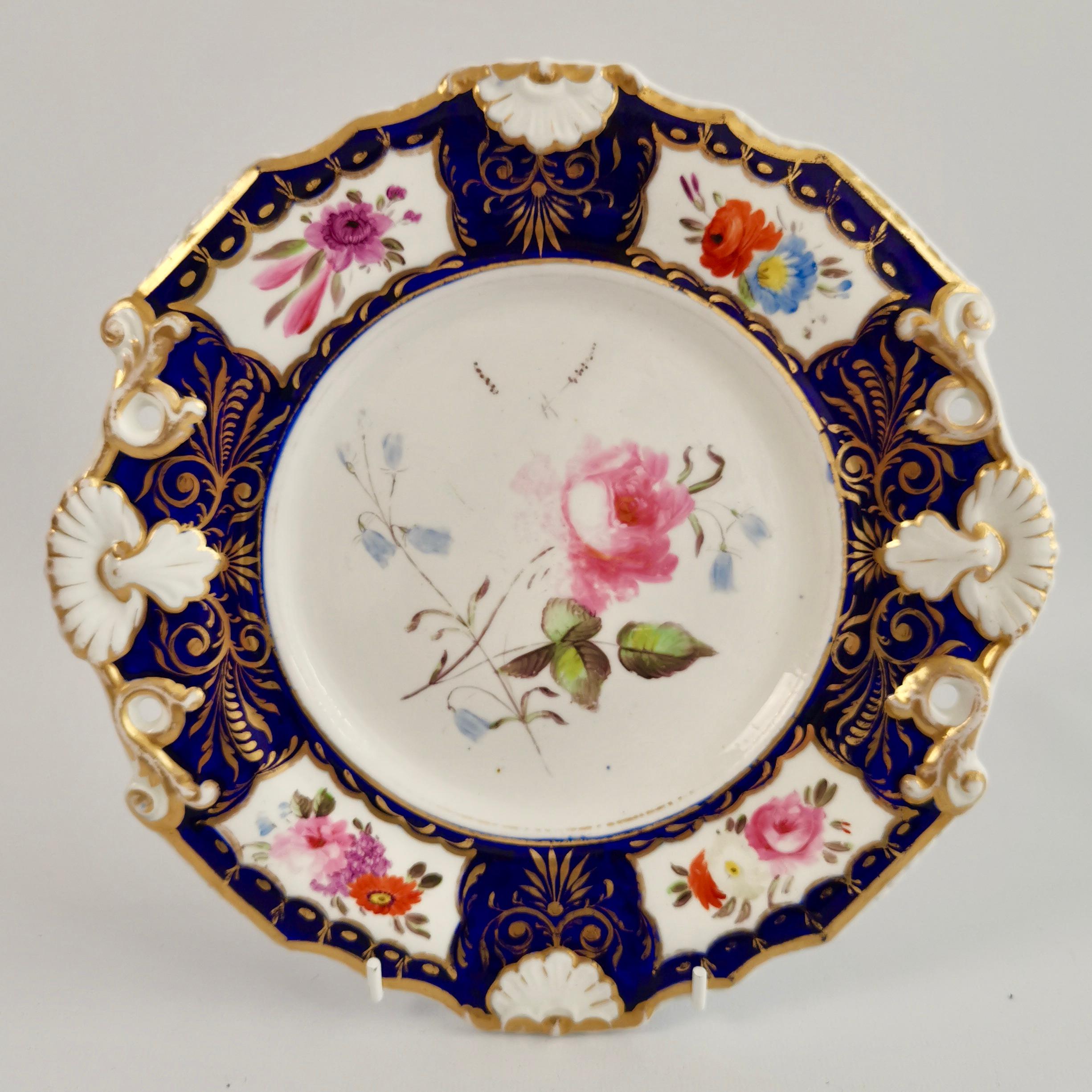 New Hall Porcelain Part Dessert Service, Cobalt Blue, Flowers, Regency 1824-1830 5