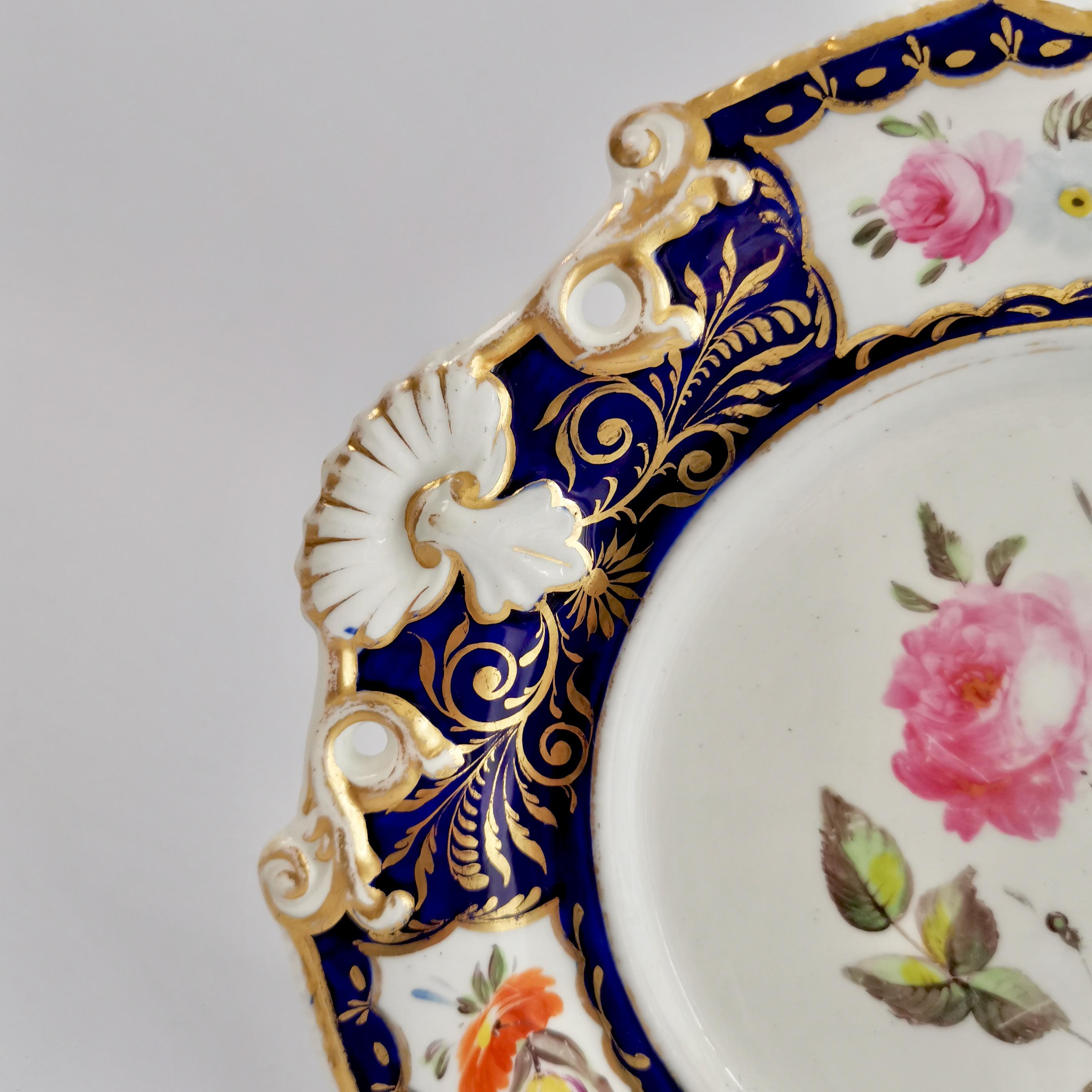 New Hall Porcelain Part Dessert Service, Cobalt Blue, Flowers, Regency 1824-1830 6