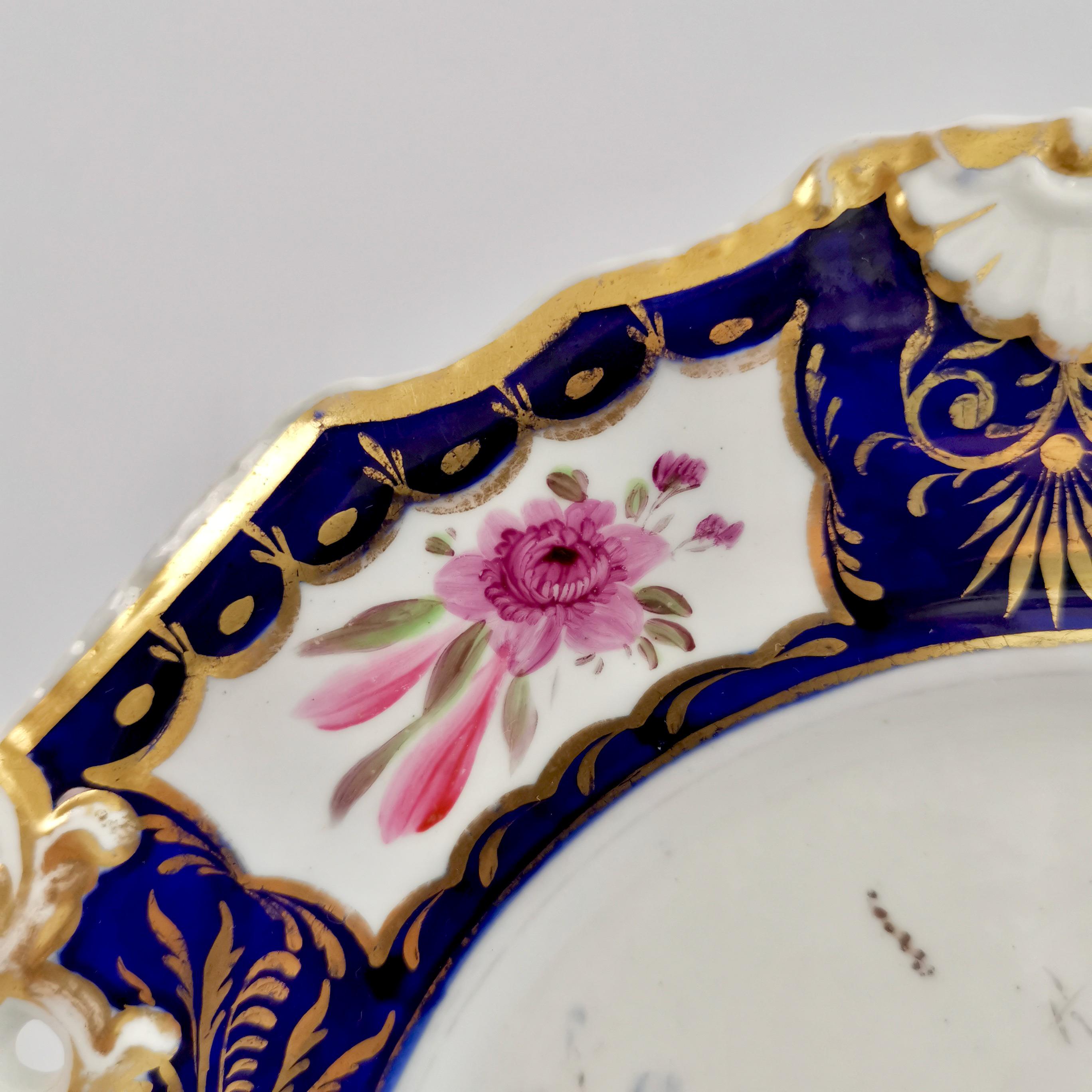 New Hall Porcelain Part Dessert Service, Cobalt Blue, Flowers, Regency 1824-1830 8