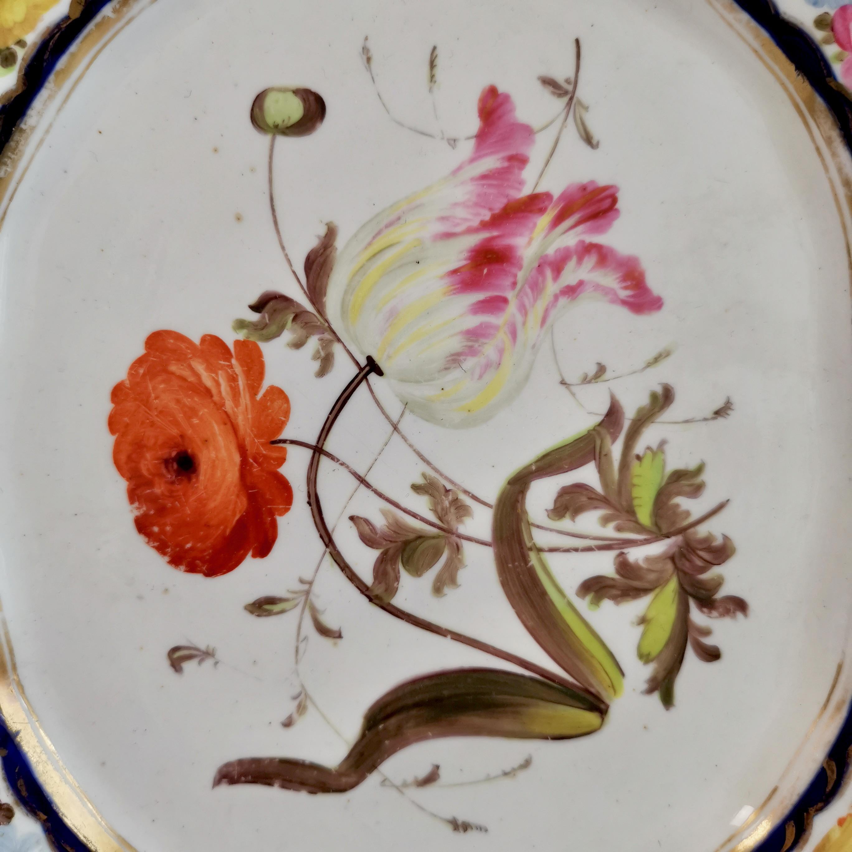 New Hall Porcelain Part Dessert Service, Cobalt Blue, Flowers, Regency 1824-1830 9